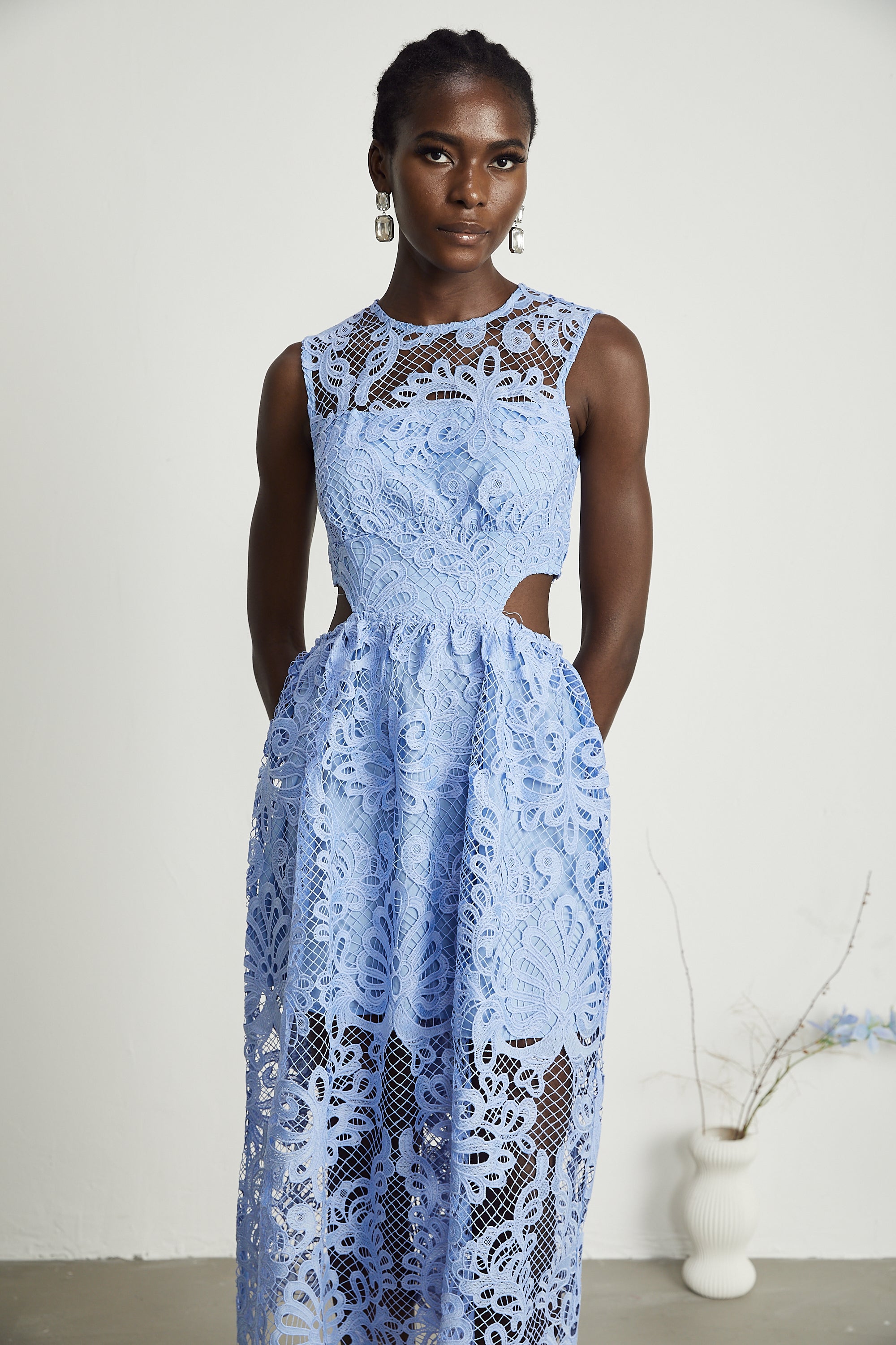 Zoë floral-embroidered semi-sheer midi dress