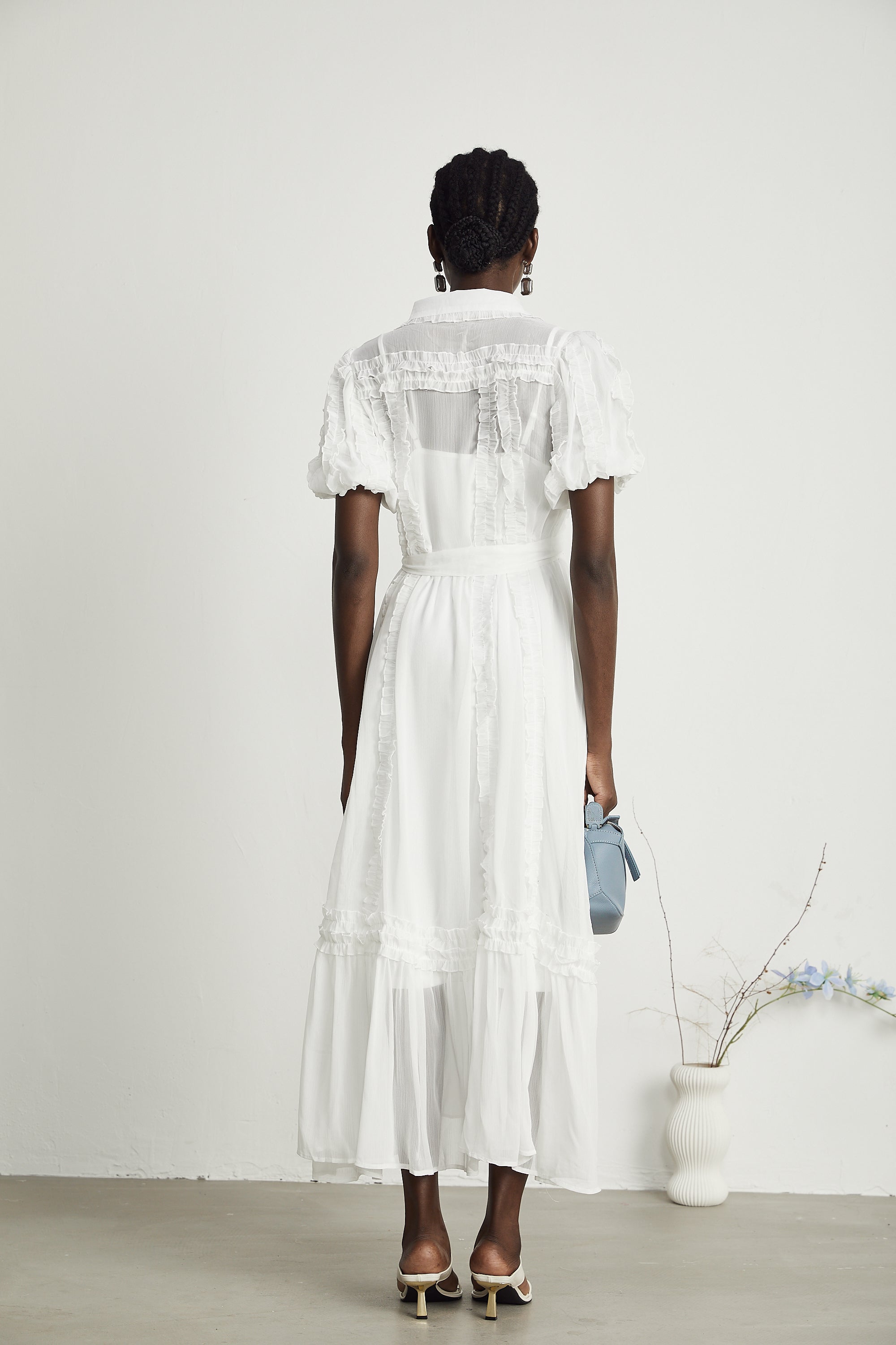 Lorina white ruffled midi dress