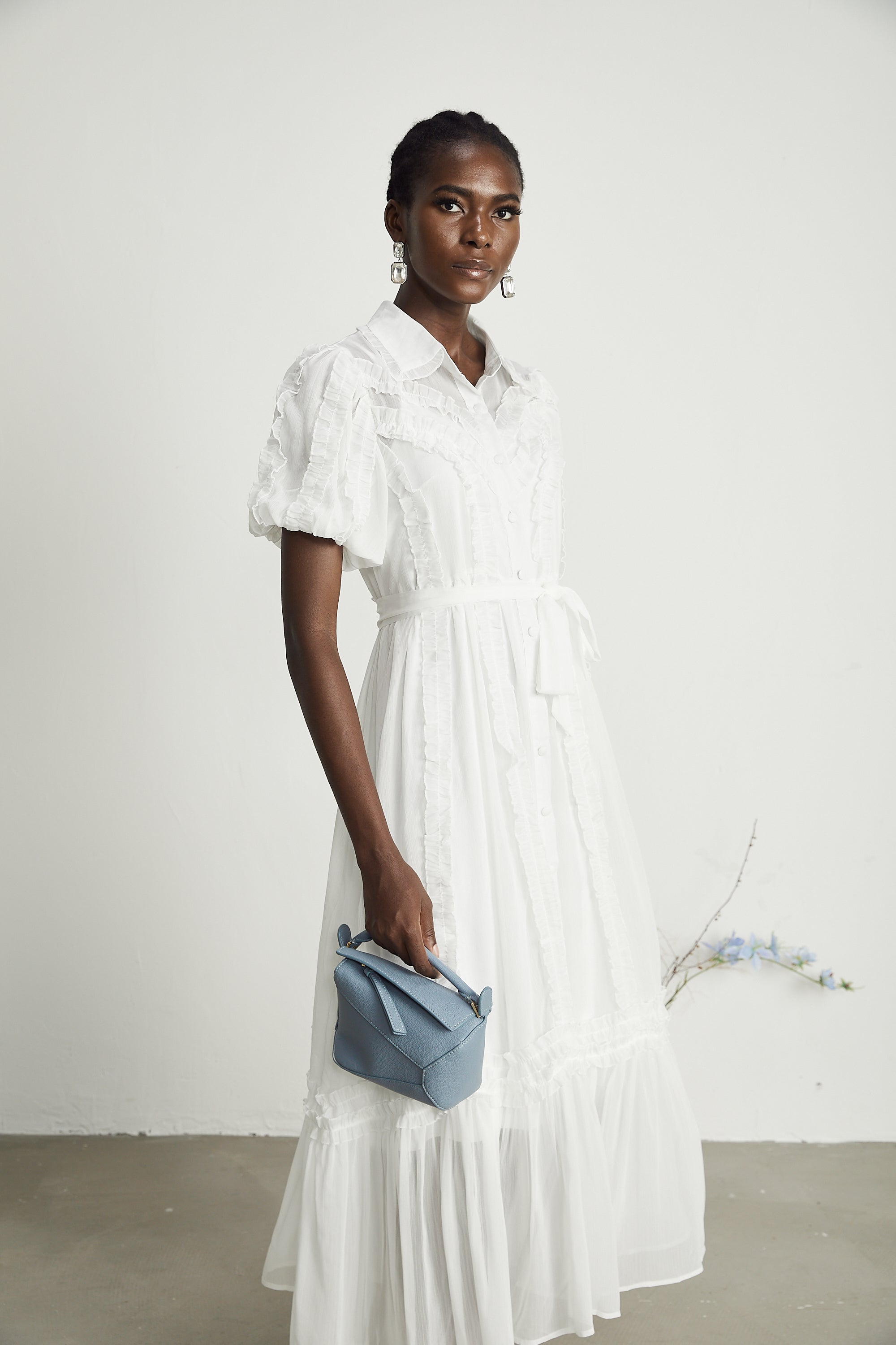 Lorina white ruffled midi dress