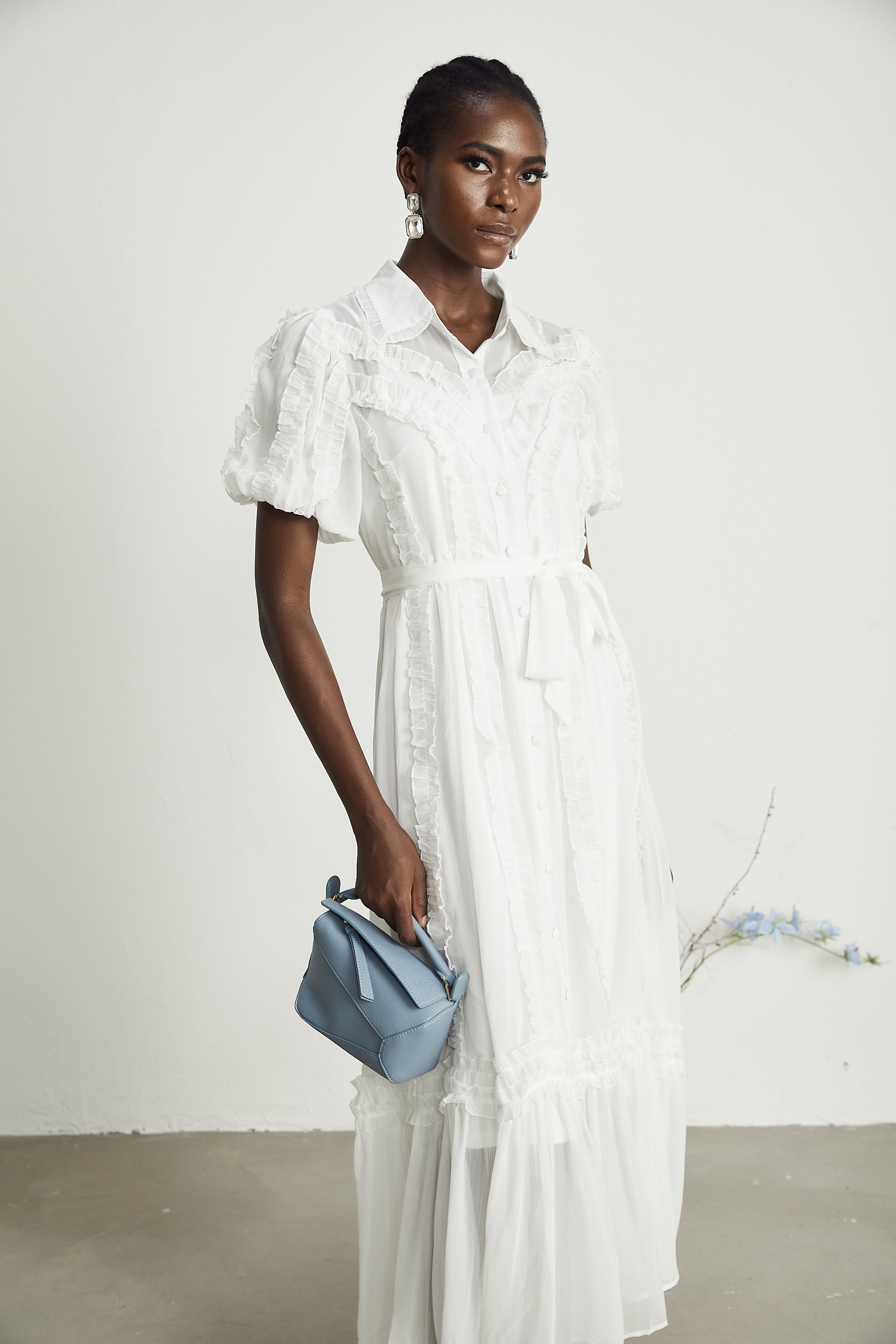 Lorina white ruffled midi dress