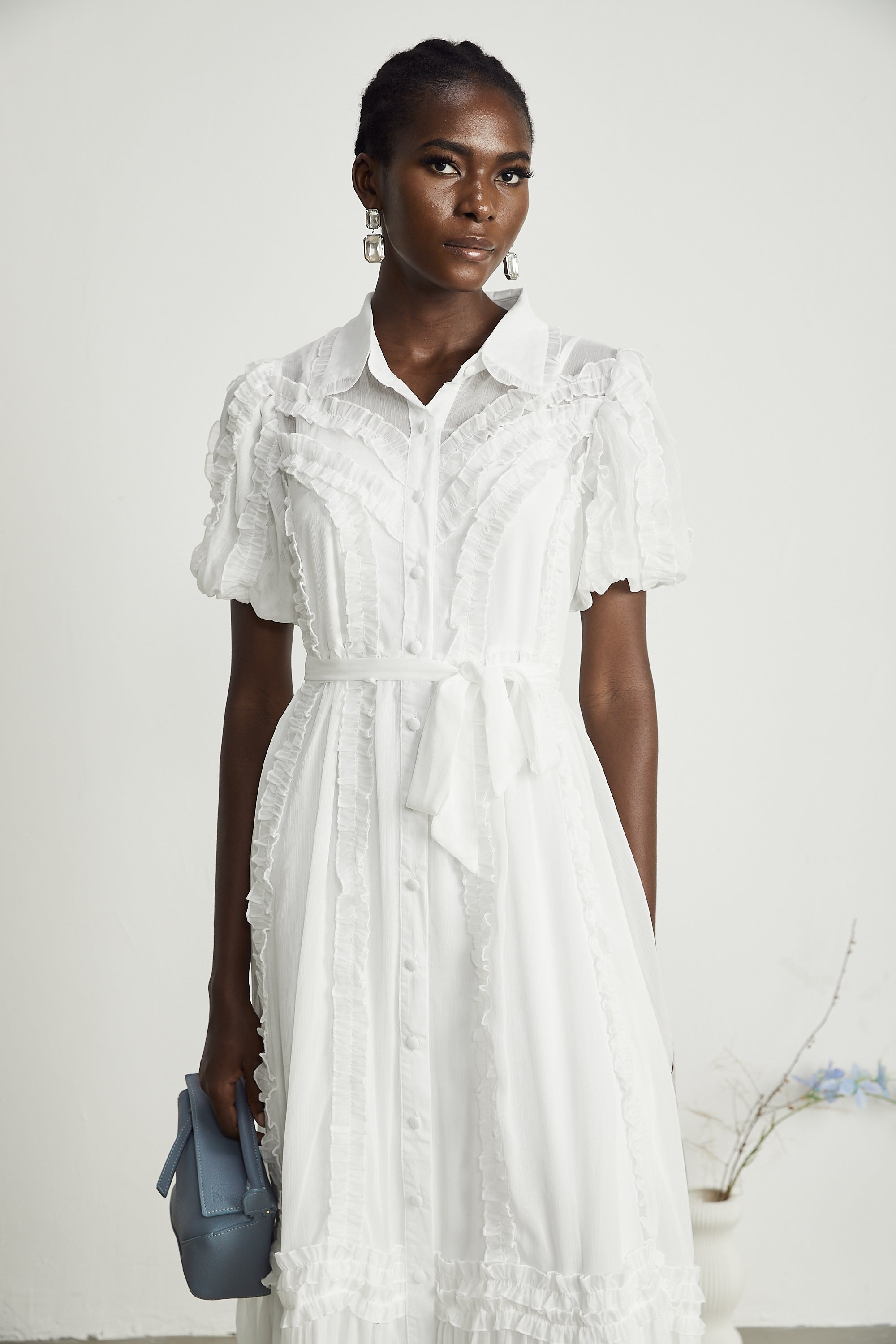 Lorina white ruffled midi dress