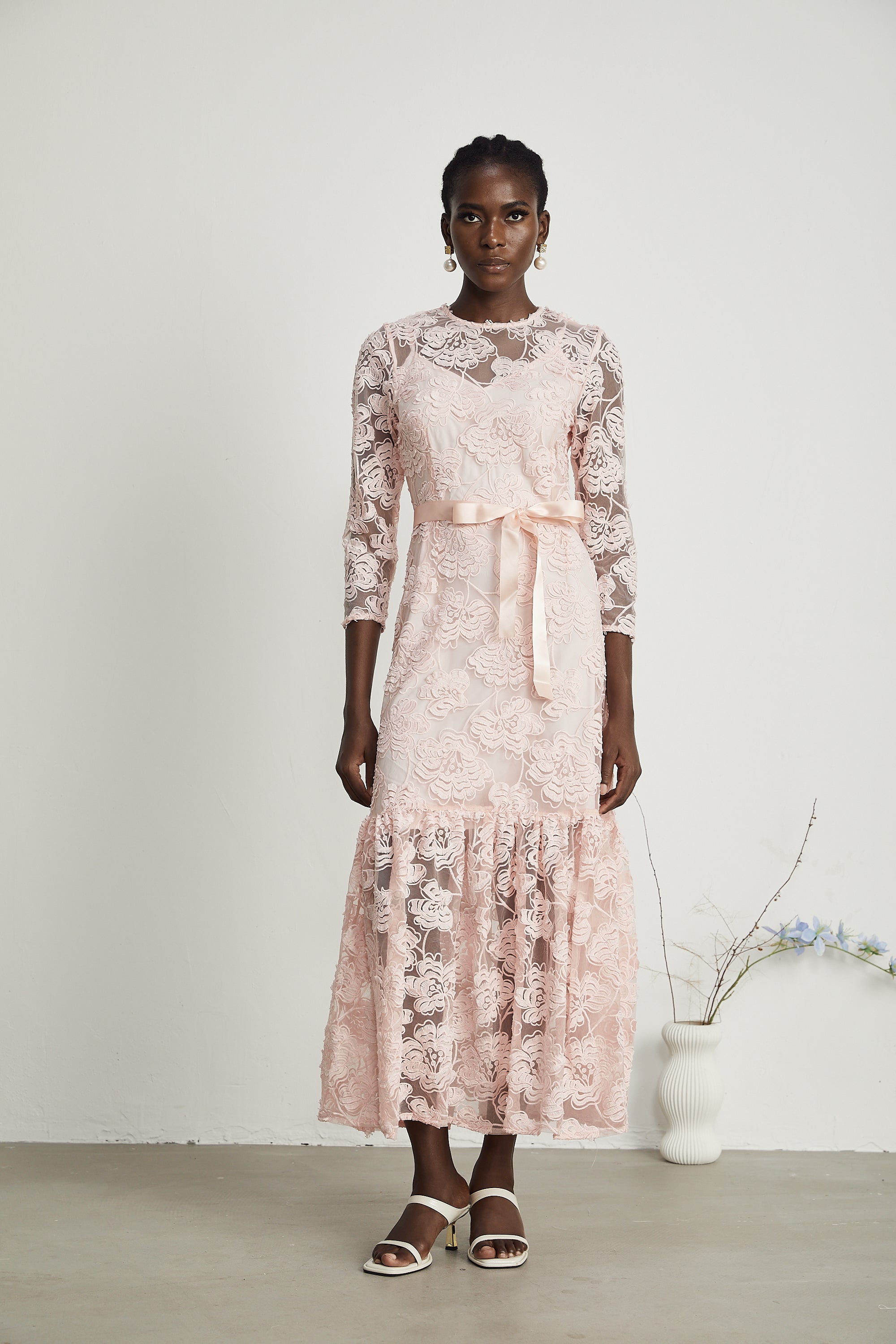 Priscille floral-embroidered midi dress