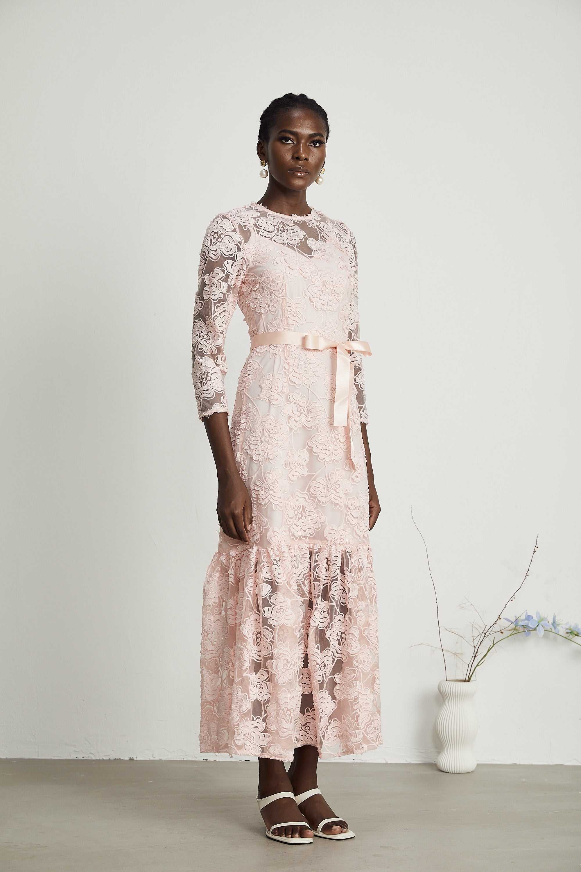 Priscille floral-embroidered midi dress