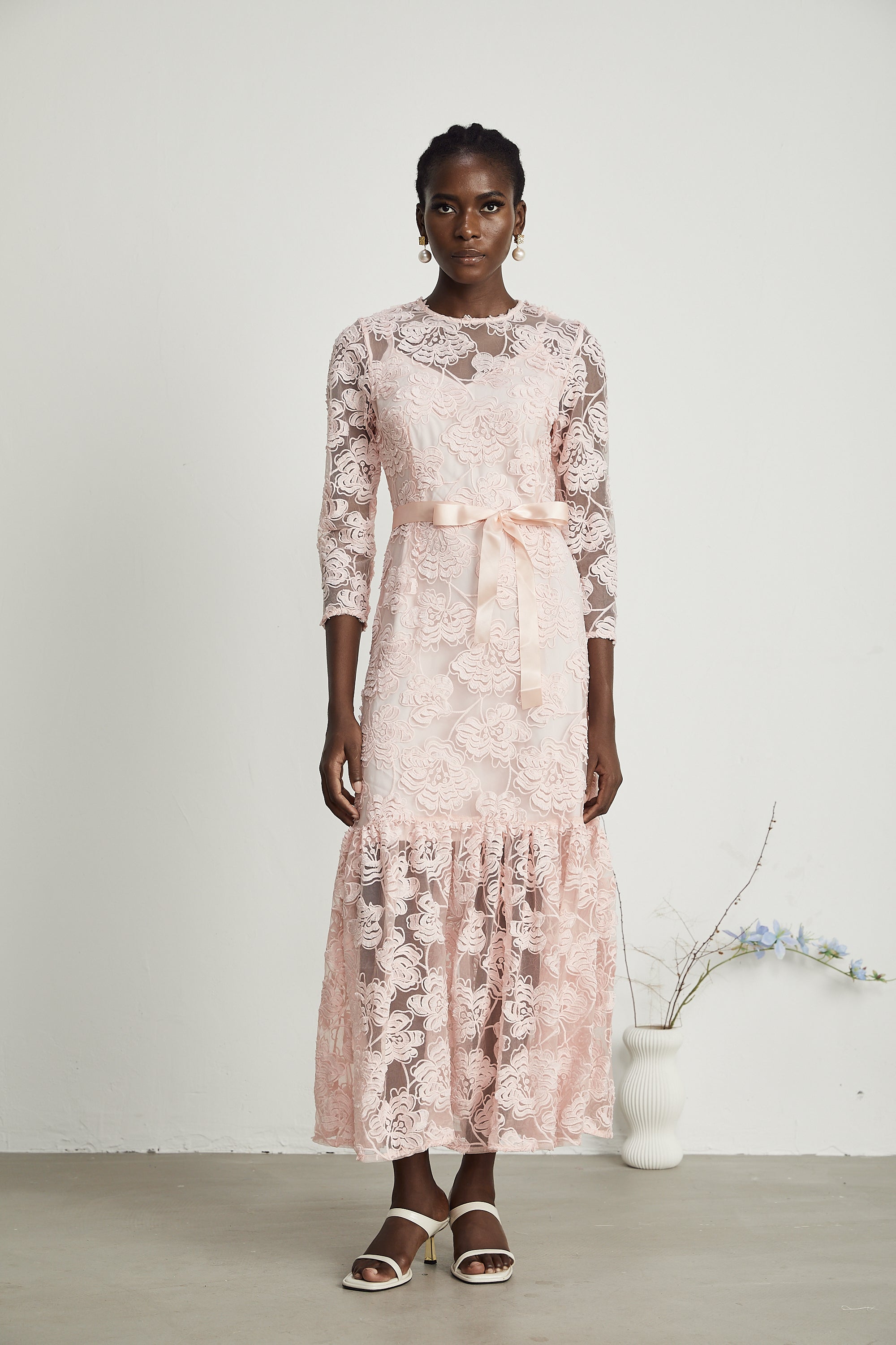 Priscille floral-embroidered midi dress