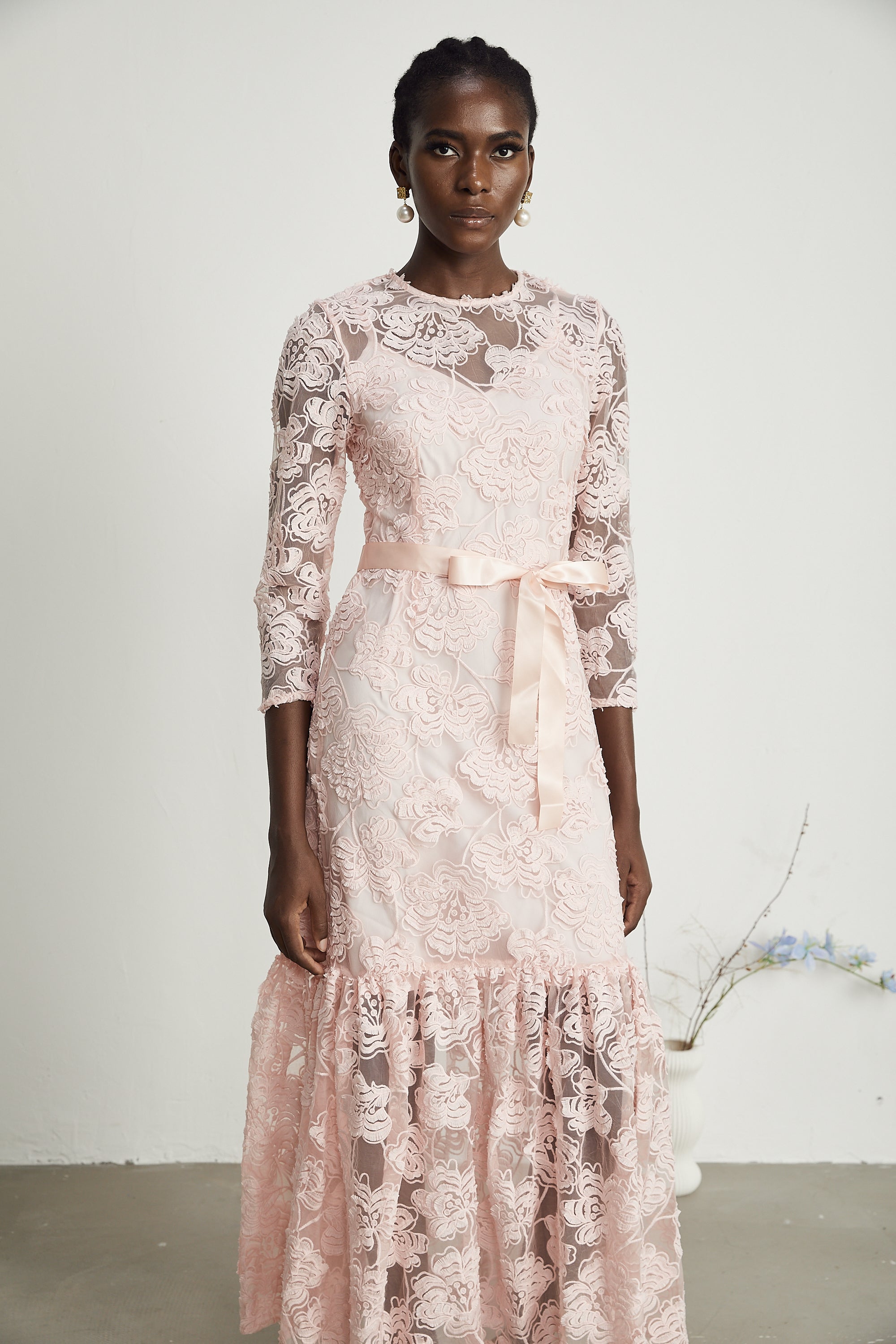 Priscille floral-embroidered midi dress