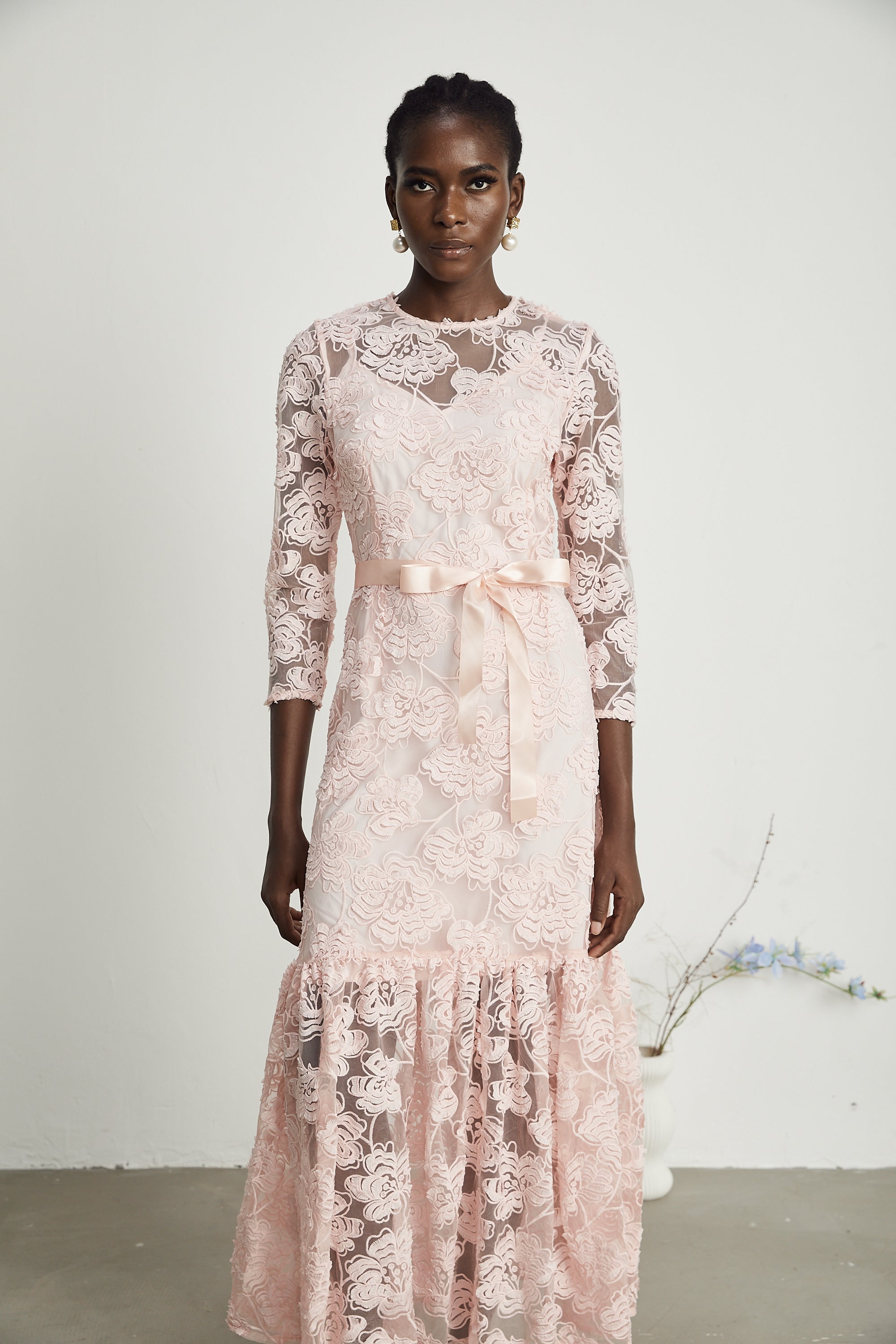 Priscille floral-embroidered midi dress