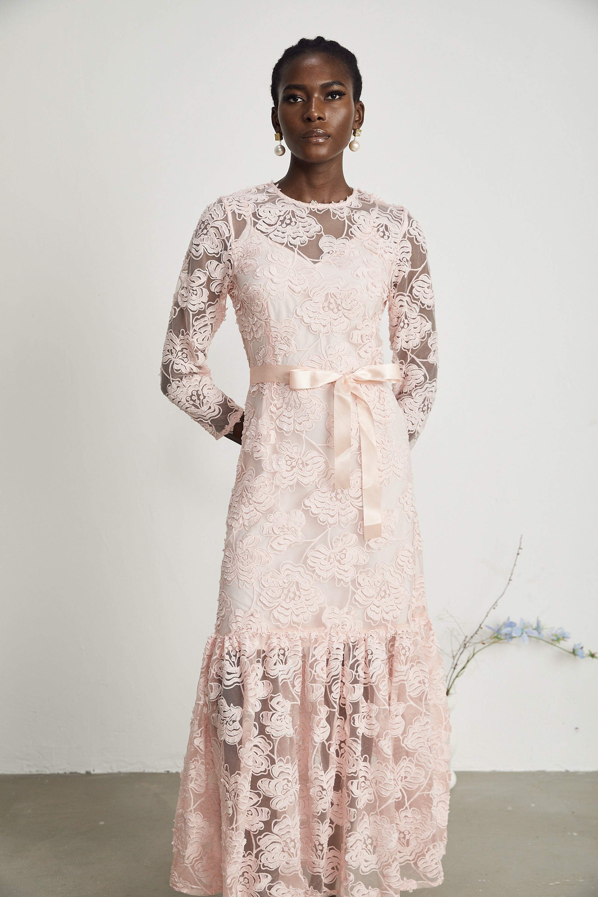 Priscille floral-embroidered midi dress