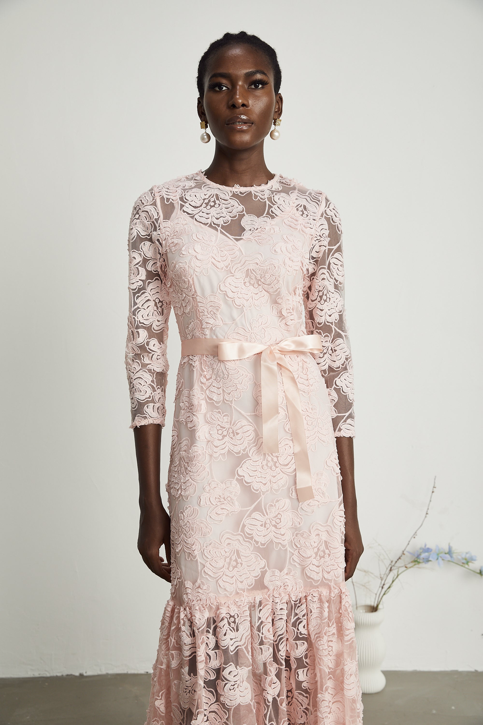 Priscille floral-embroidered midi dress