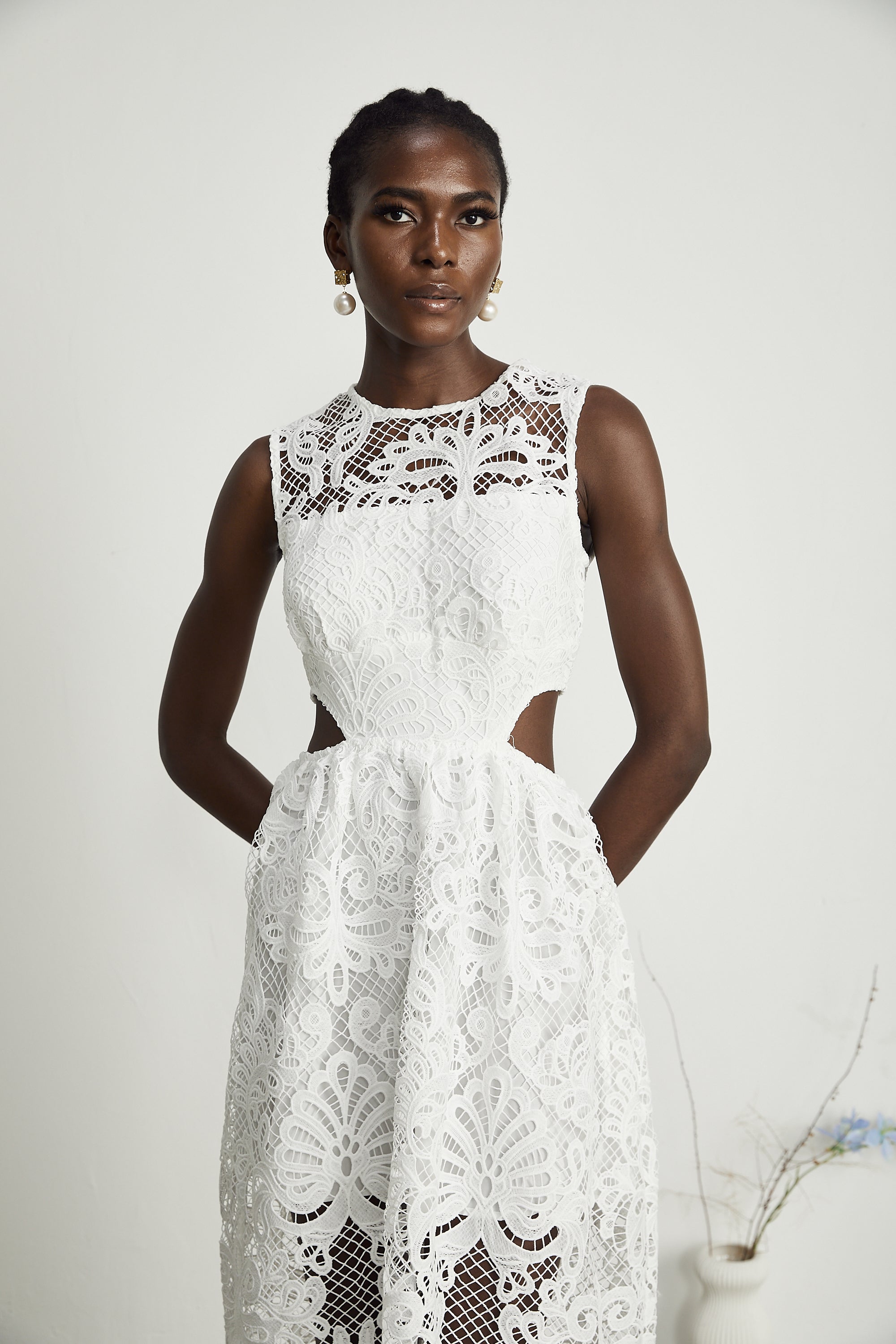 Emma guipure-lace sleeveless midi dress