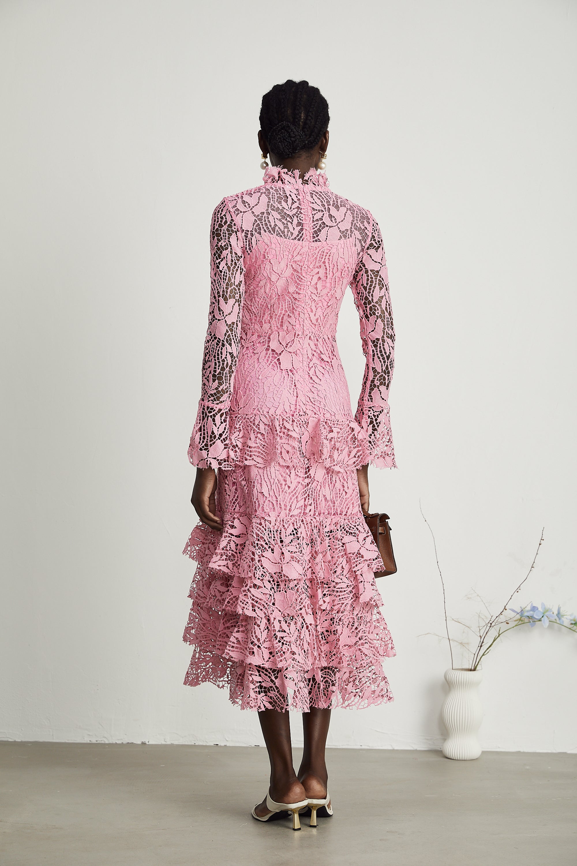 Caribe pink ruffled tiered midi dress