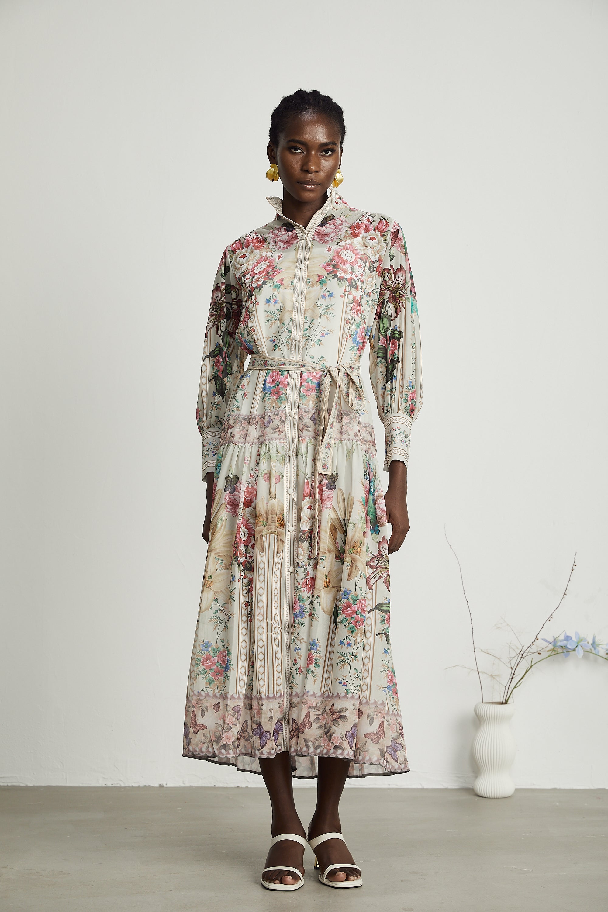 Filomena floral-print belted midi dress