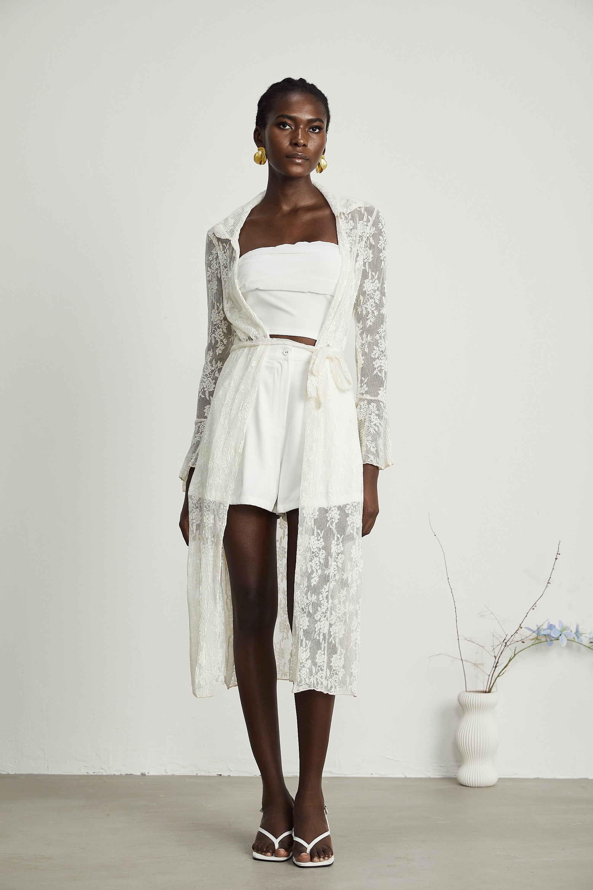 Marcella guipure-lace long cardigan