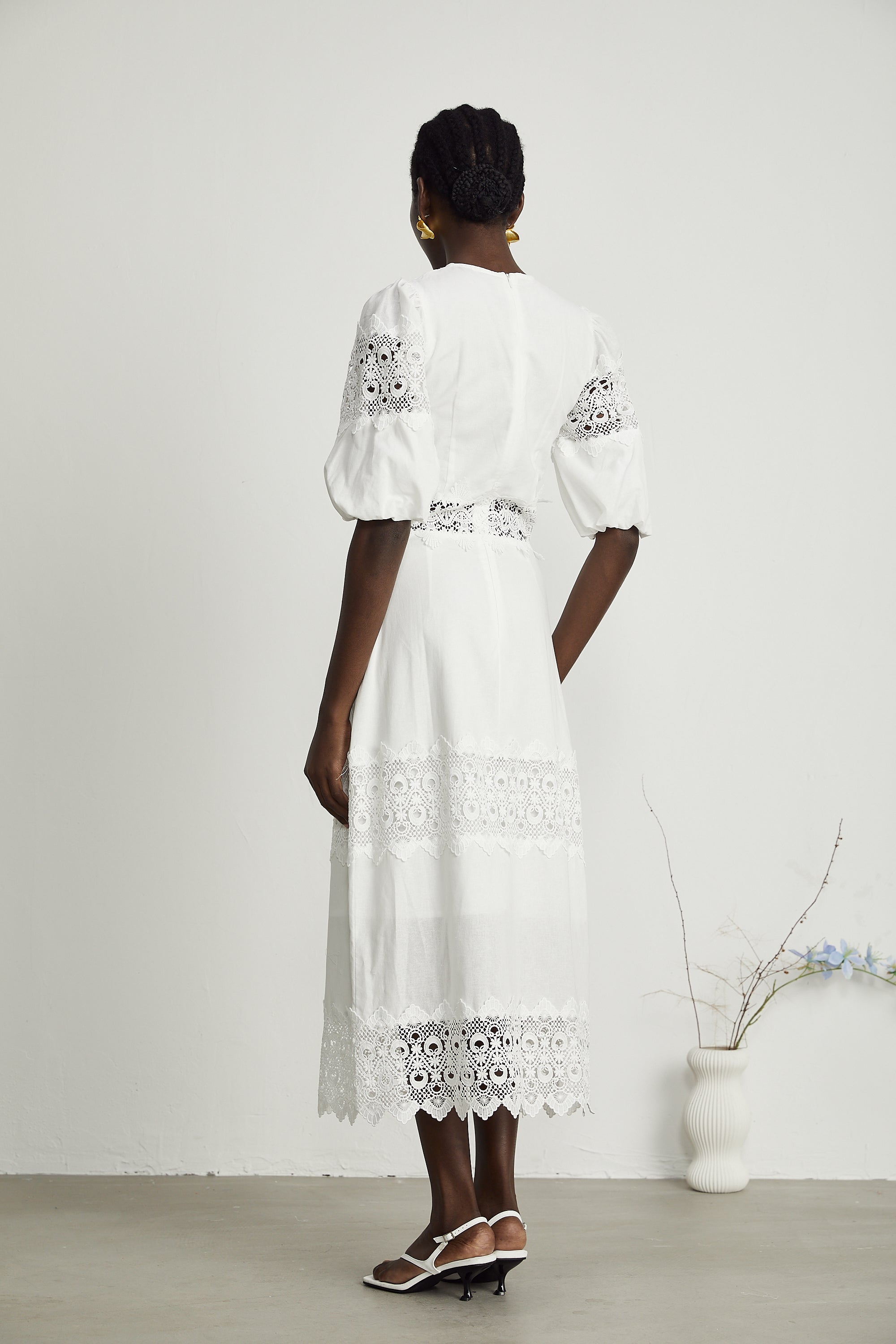 Louise lace trim cut-out midi dress