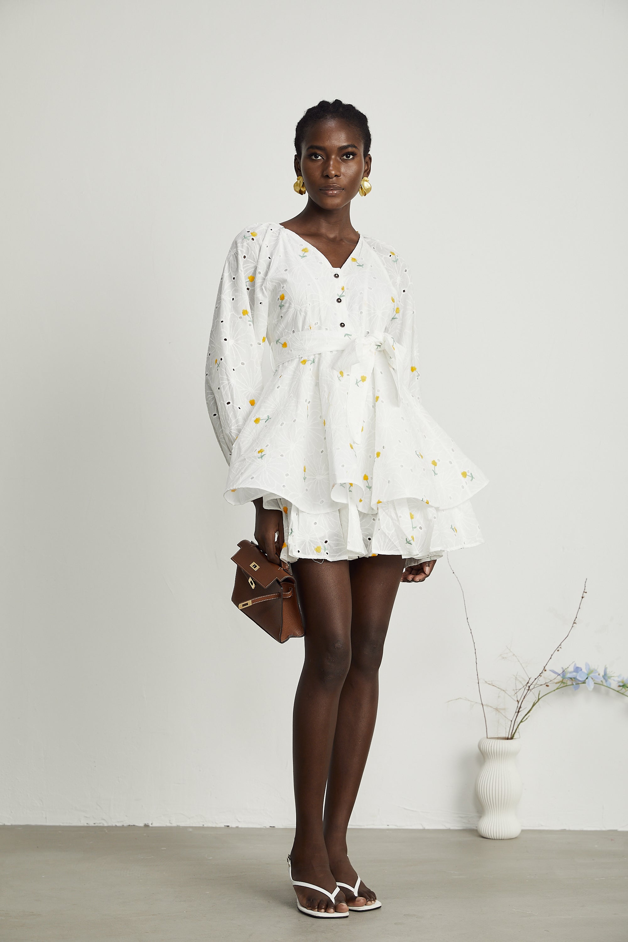 Naia white floral-embroidered mini dress