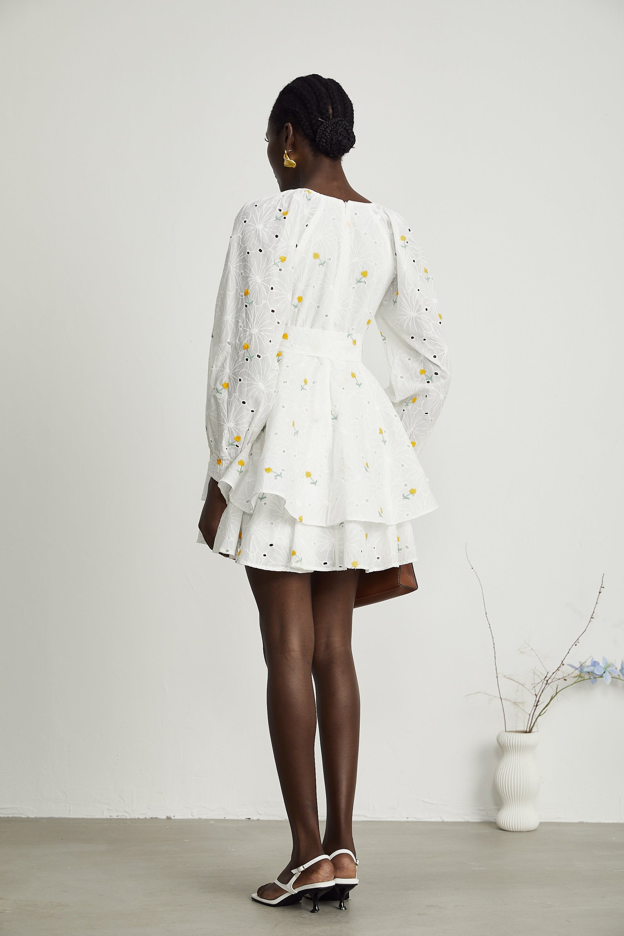 Naia white floral-embroidered mini dress