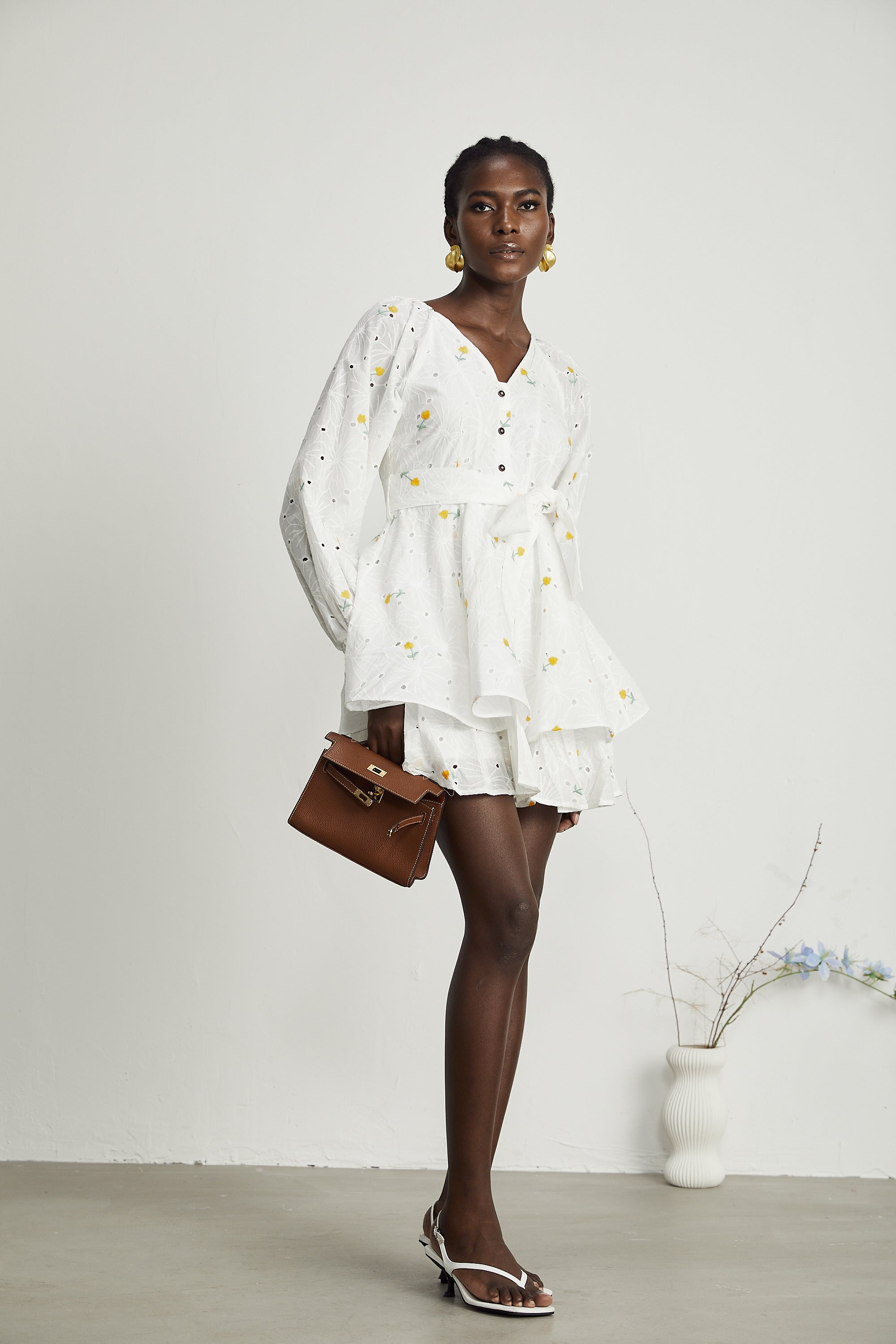 Naia white floral-embroidered mini dress