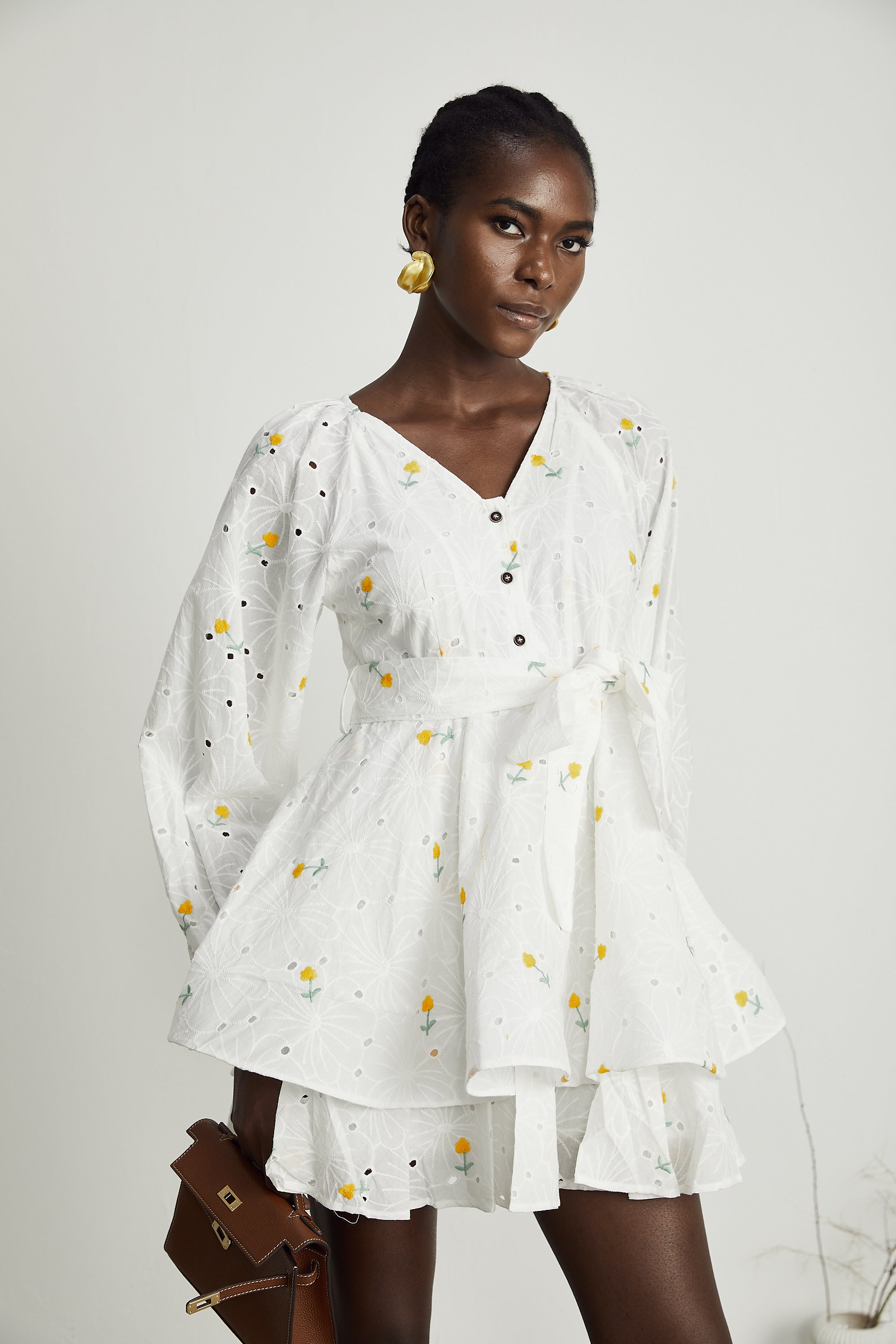 Naia white floral-embroidered mini dress