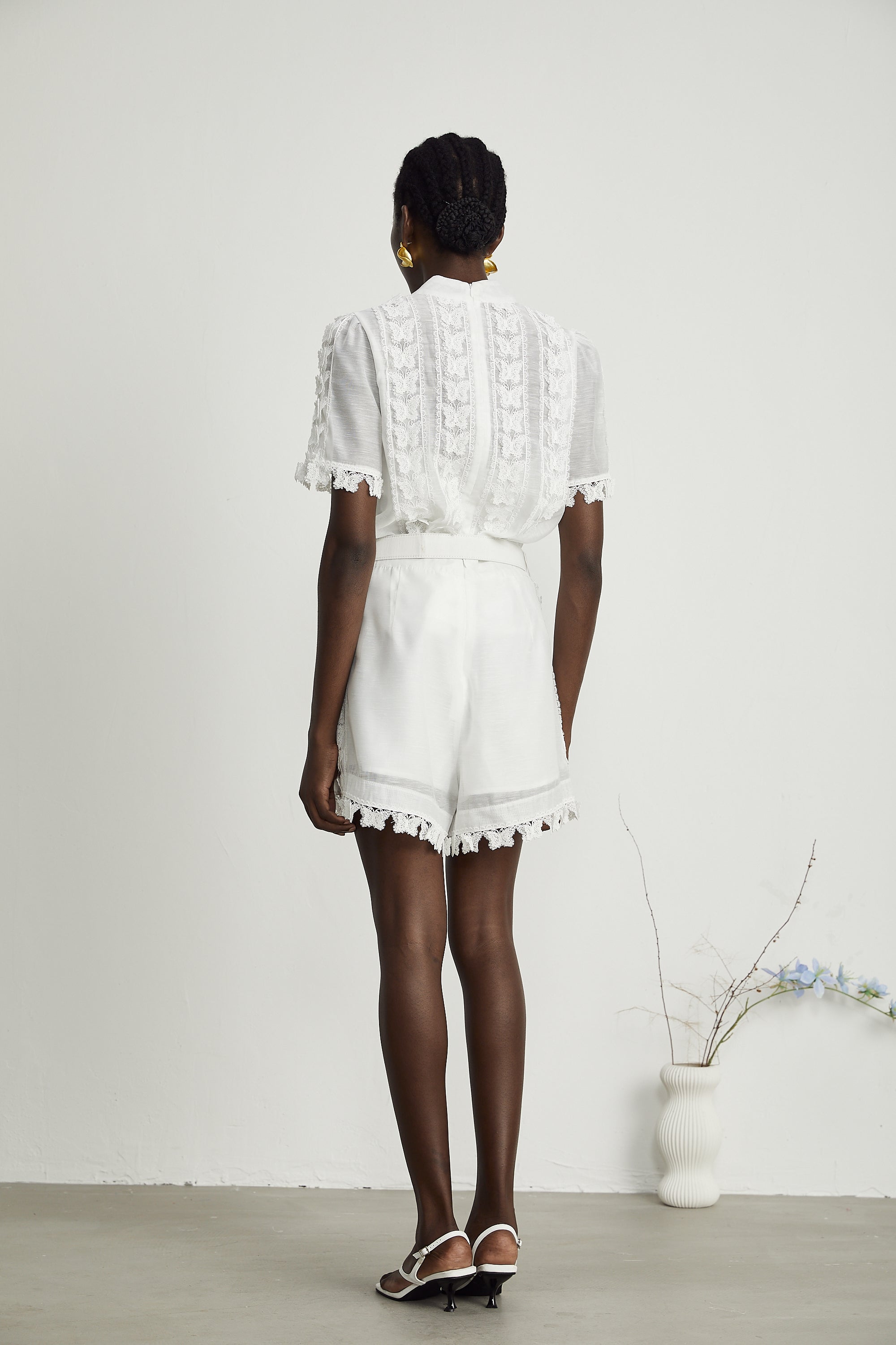 Chloé lace-butterfly embroidered top & shorts matching set