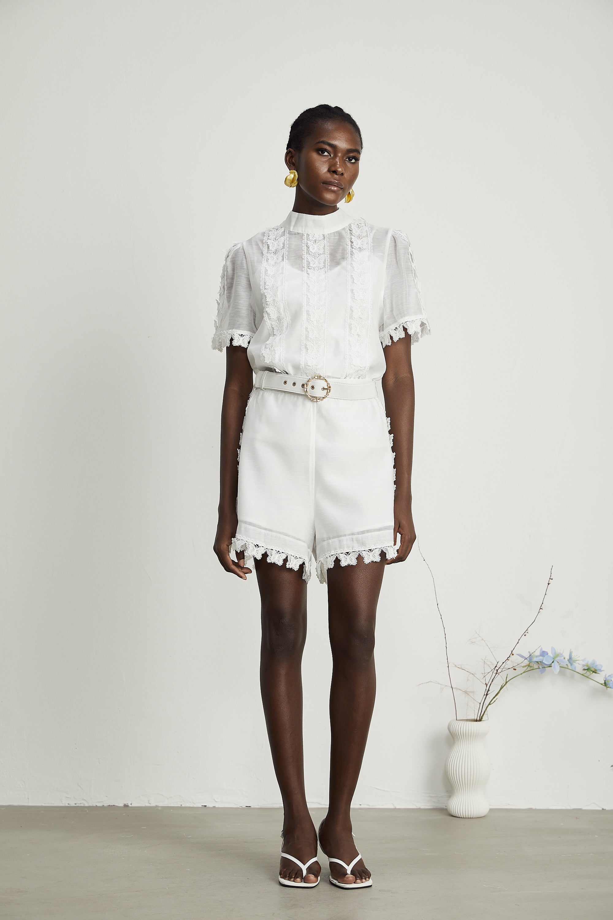 Chloé lace-butterfly embroidered top & shorts matching set