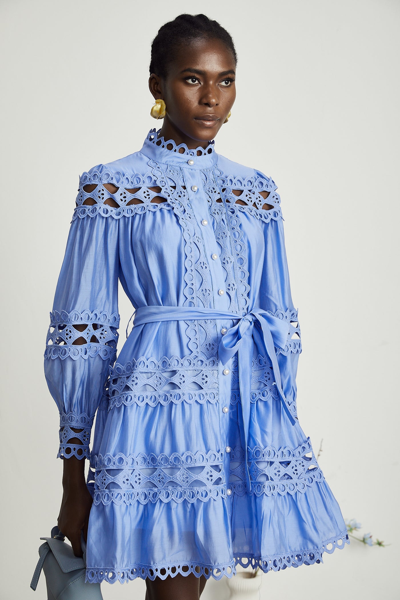 Blue Knit Lace cutout Mini Dress
