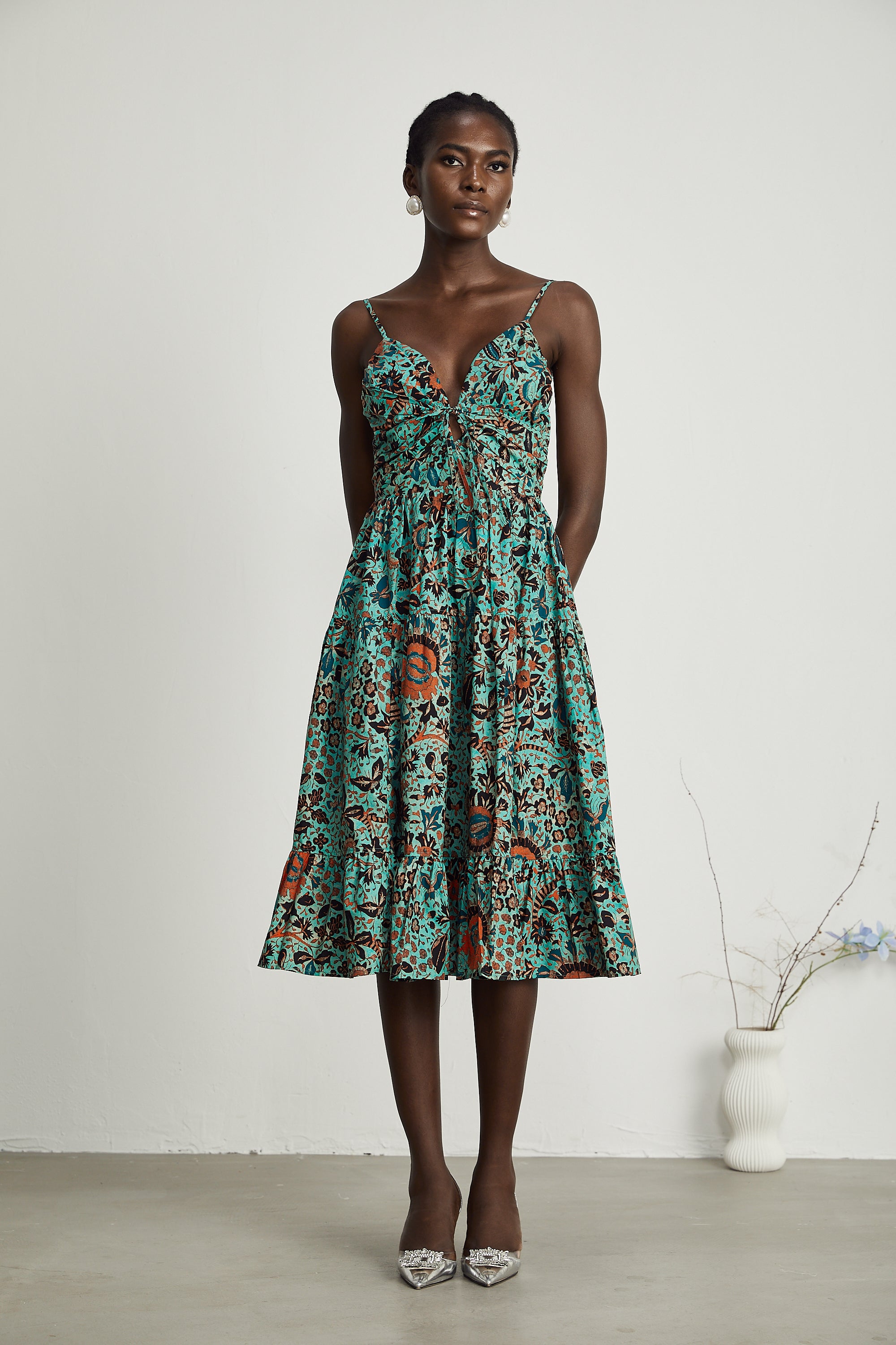 Geneviève cut-out floral-print midi dress