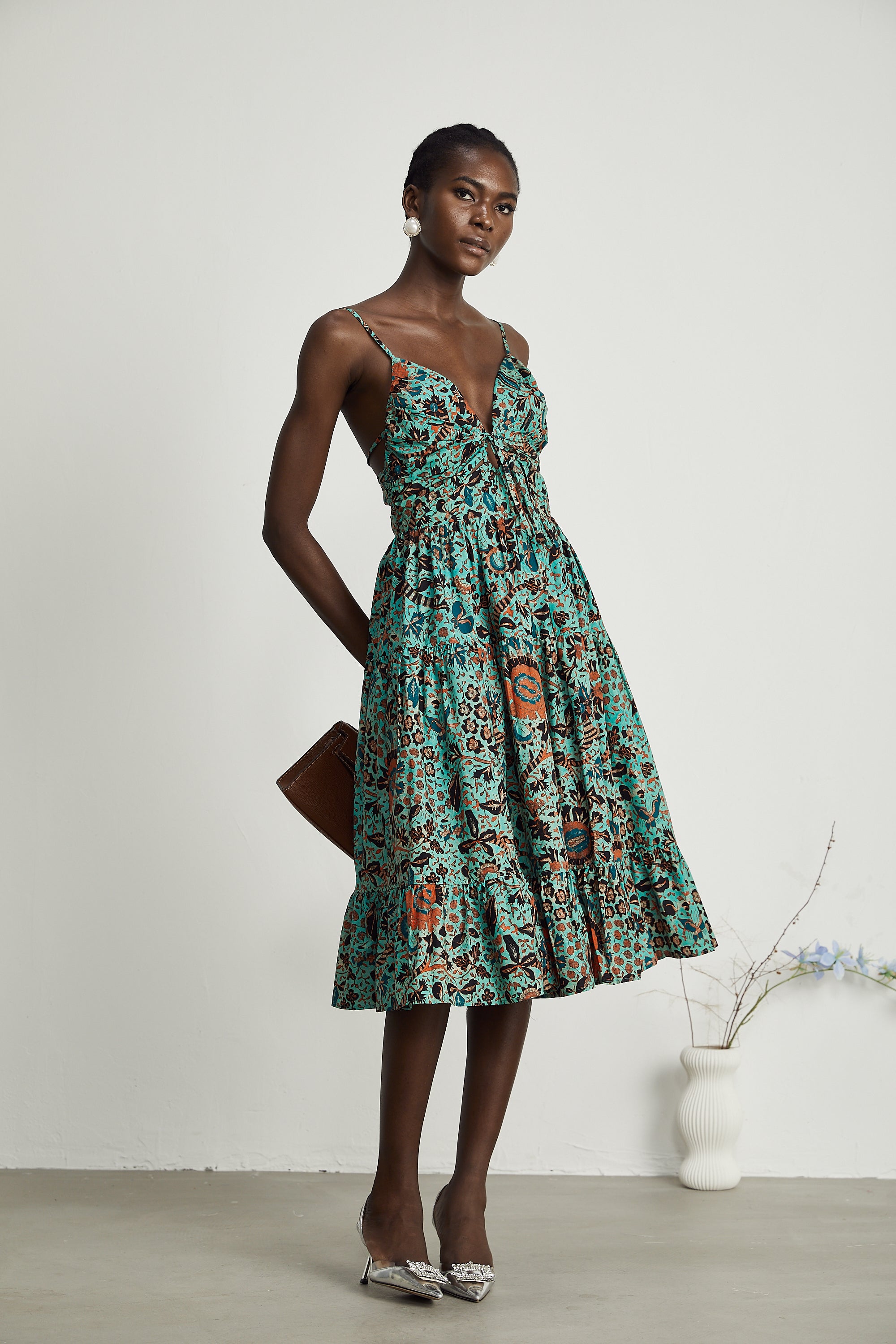 Geneviève cut-out floral-print midi dress