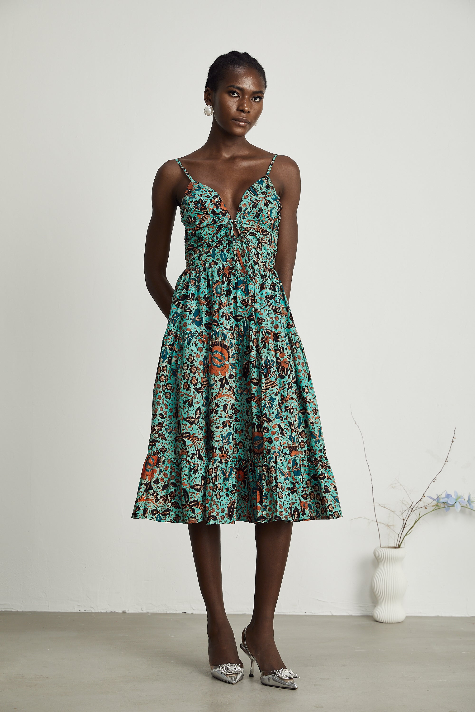 Geneviève cut-out floral-print midi dress