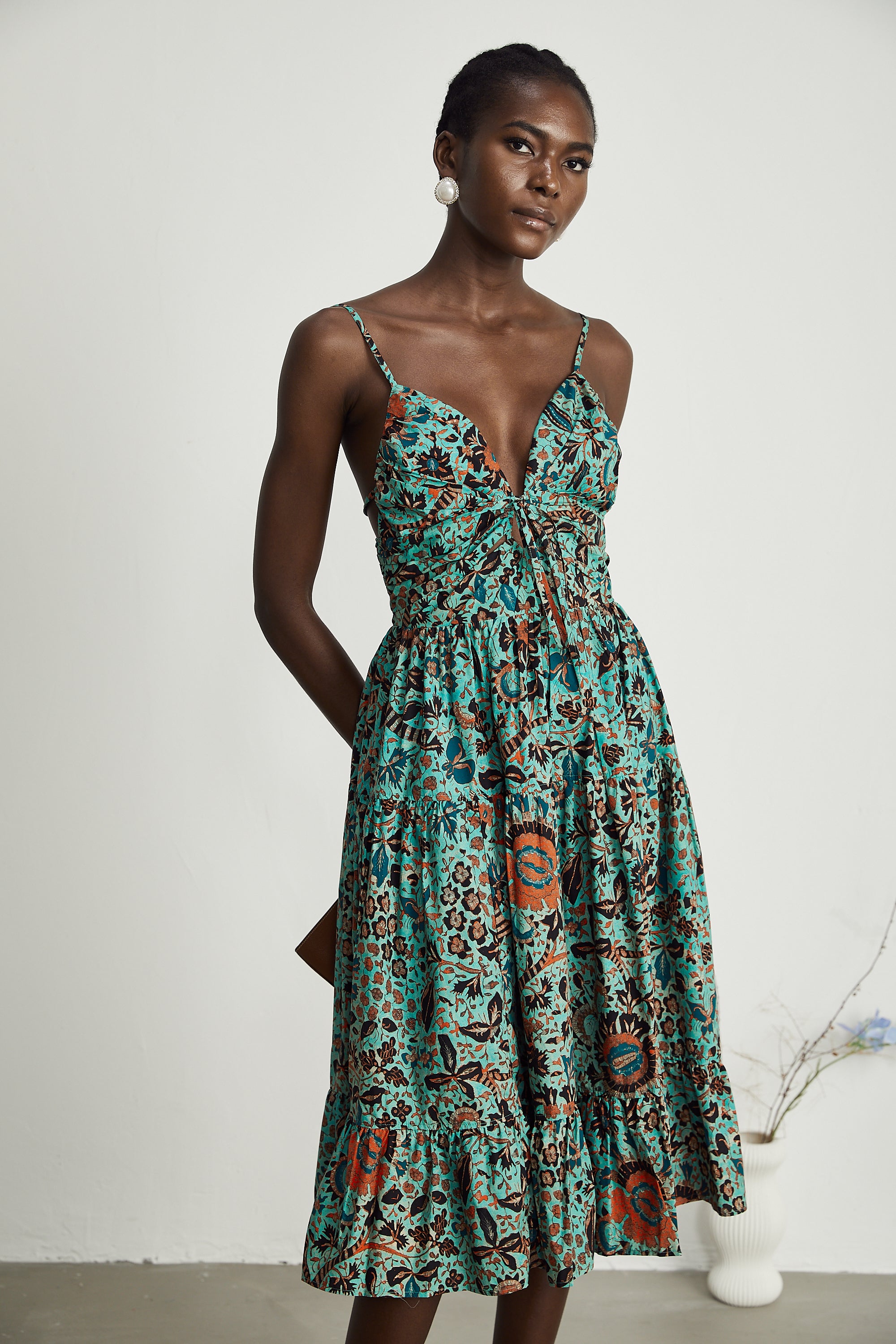 Geneviève cut-out floral-print midi dress