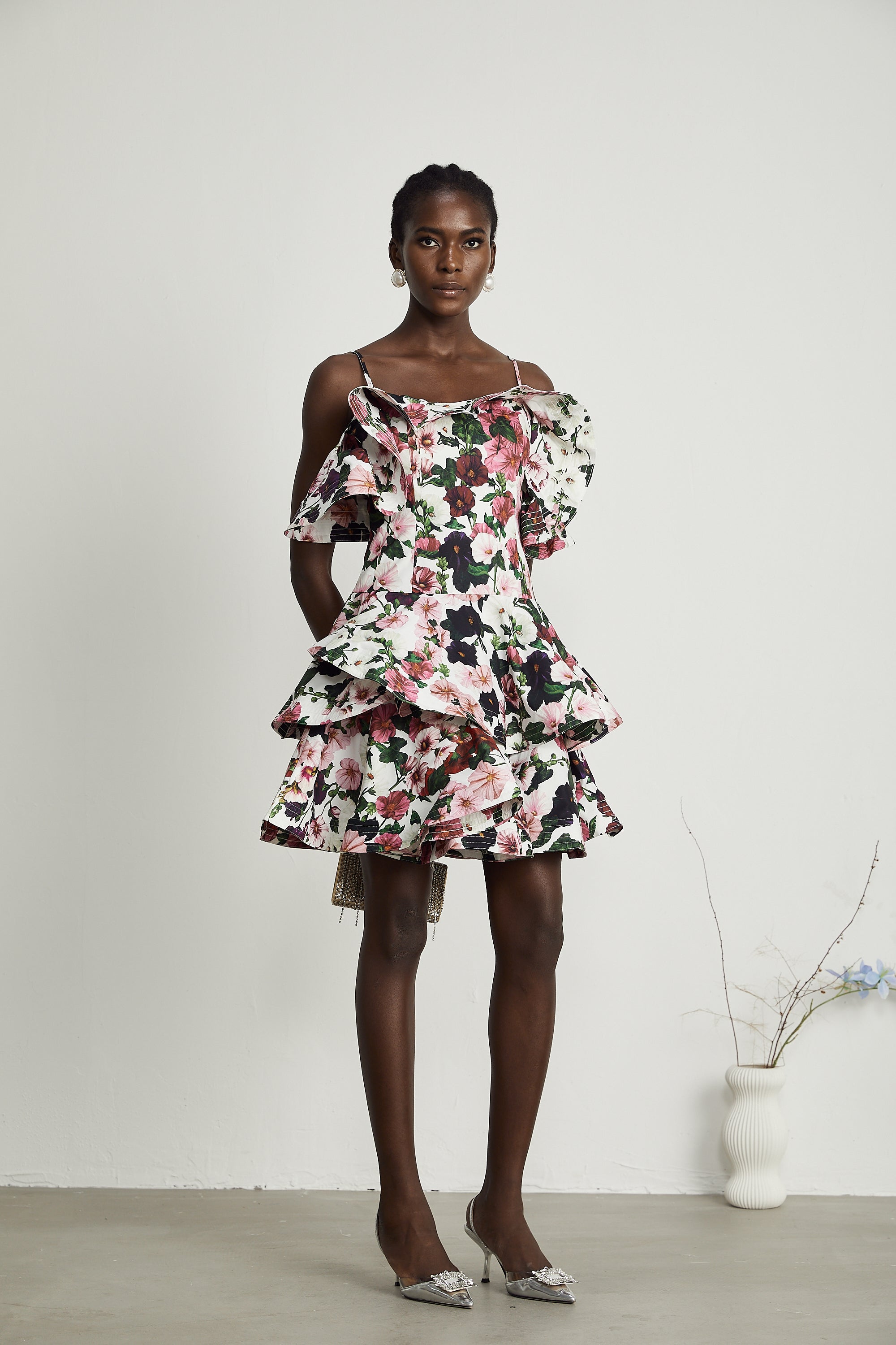 Marilyn poplin floral-print ruffled dress