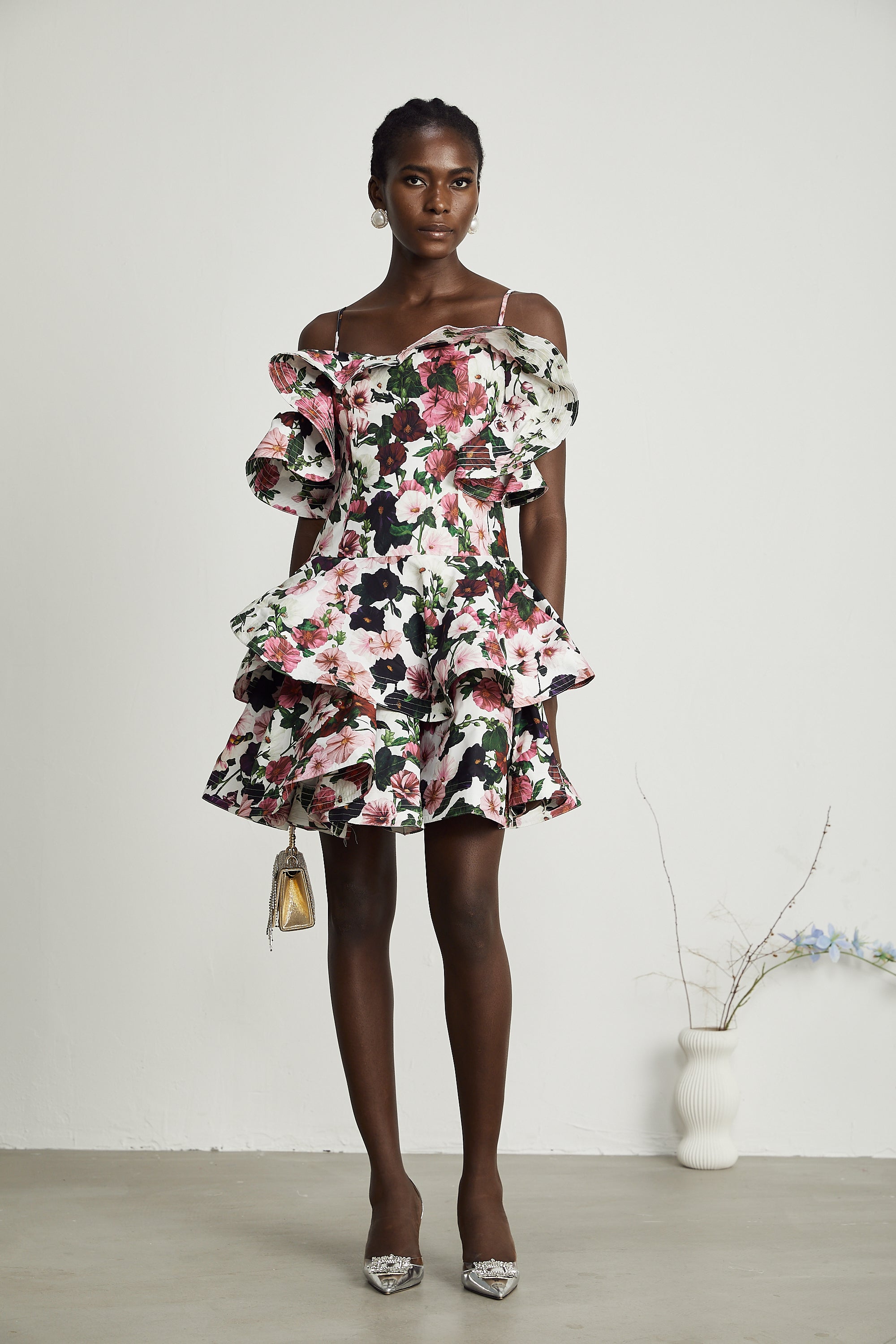 Marilyn poplin floral-print ruffled dress