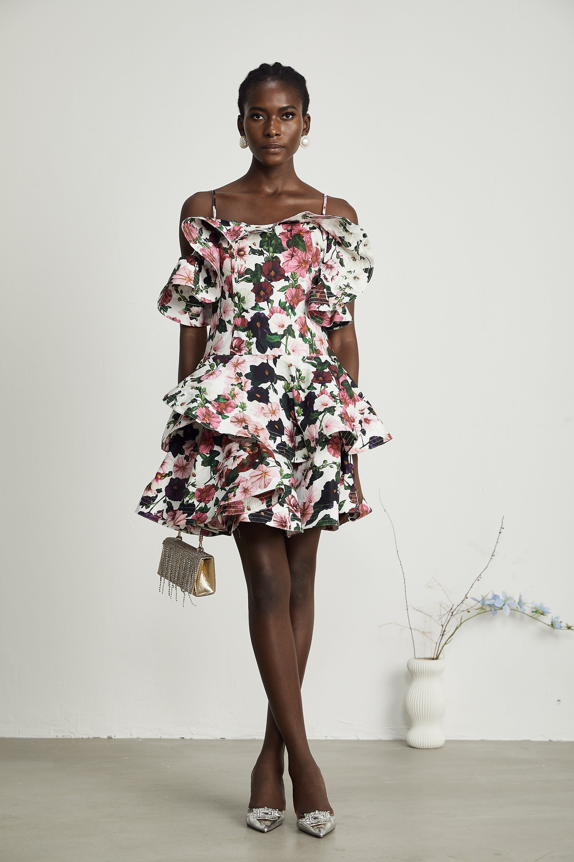 Marilyn poplin floral-print ruffled dress