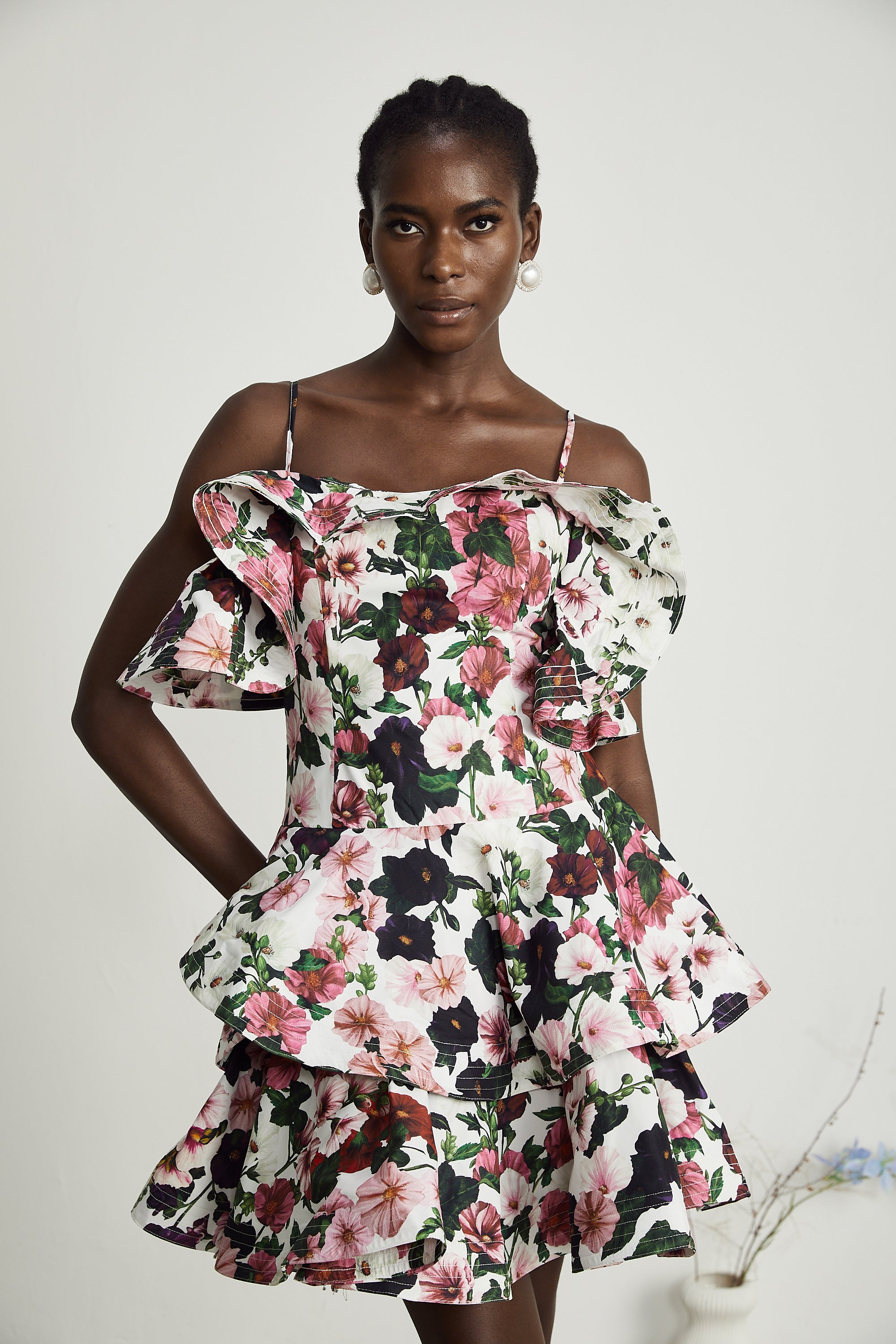 Marilyn poplin floral-print ruffled dress