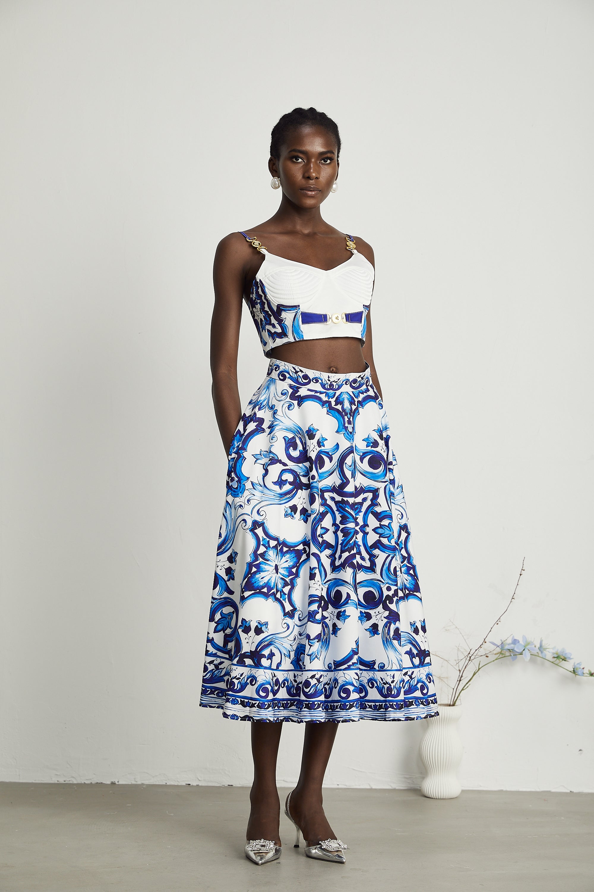 Allegra graphic-printed top & skirt matching set