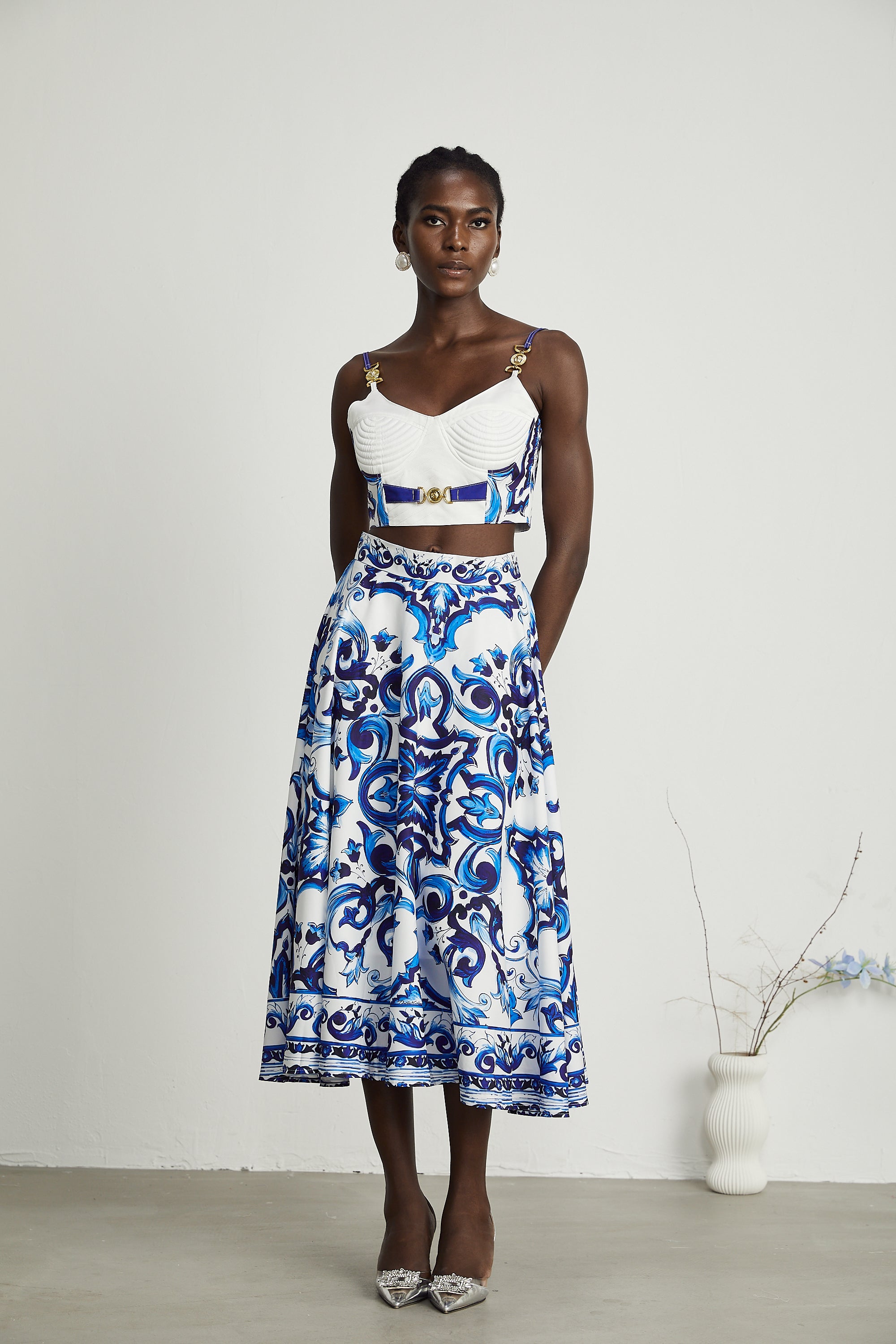 Allegra graphic-print top & skirt matching set