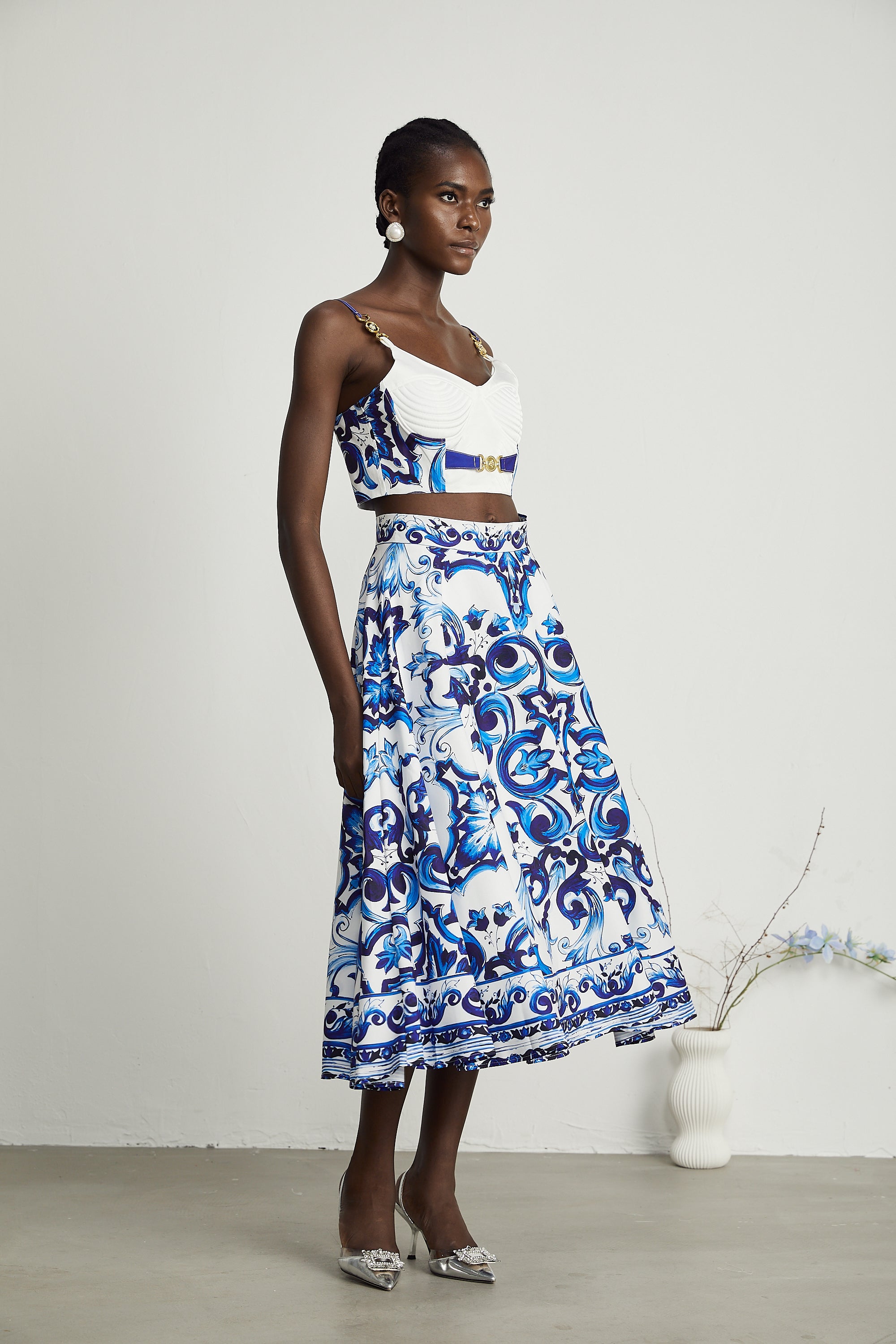 Allegra graphic-printed top & skirt matching set