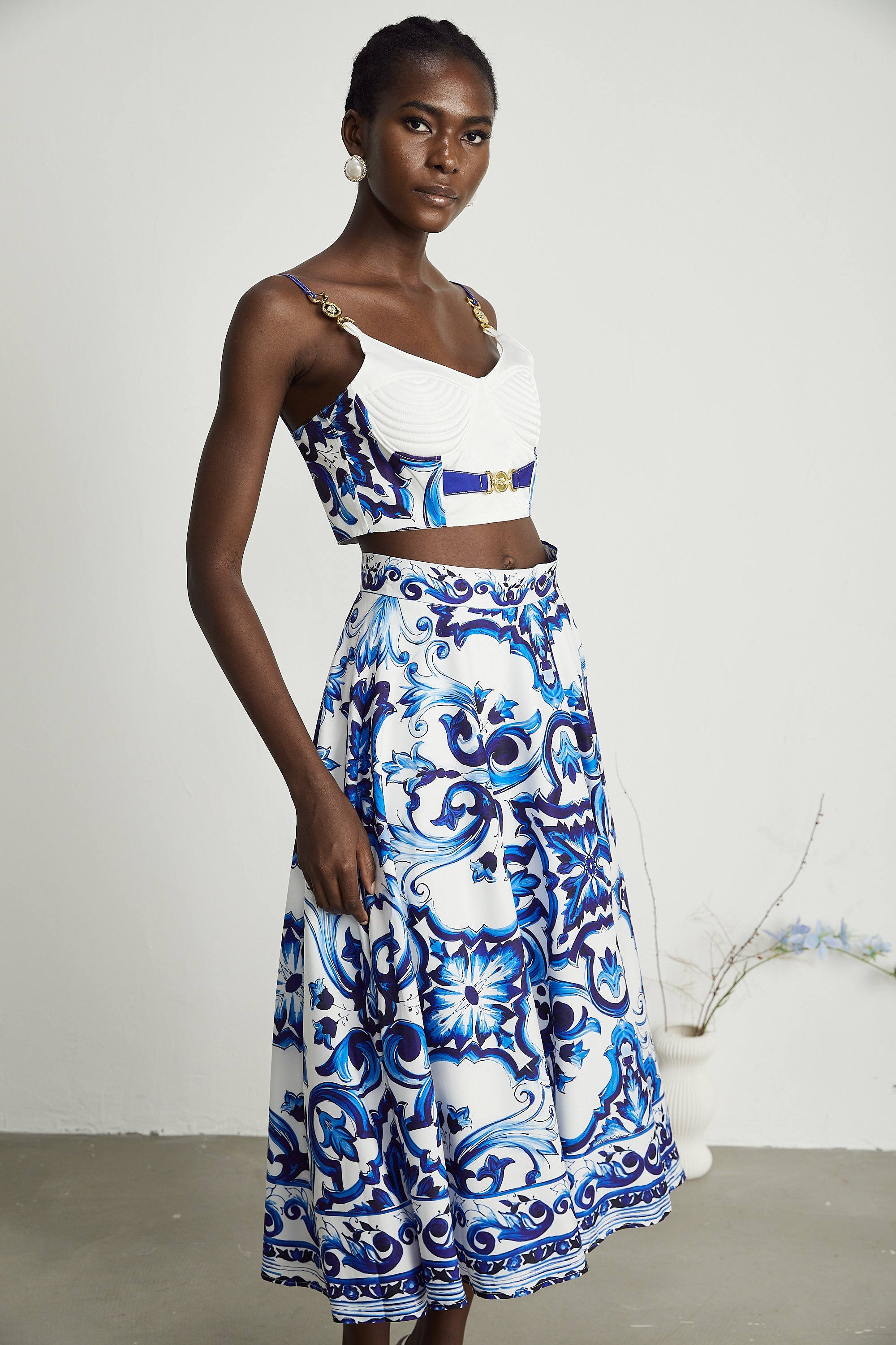 Allegra graphic-printed top & skirt matching set