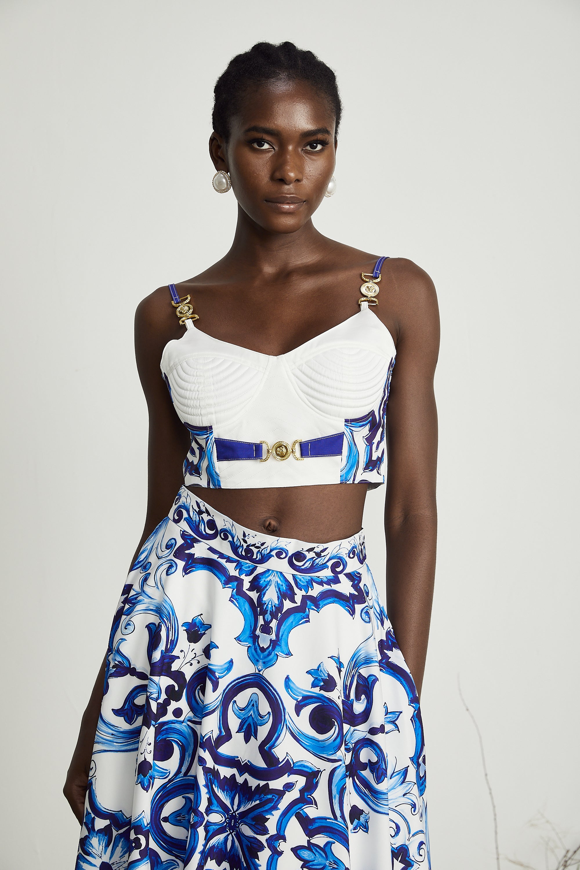 Allegra graphic-printed top & skirt matching set