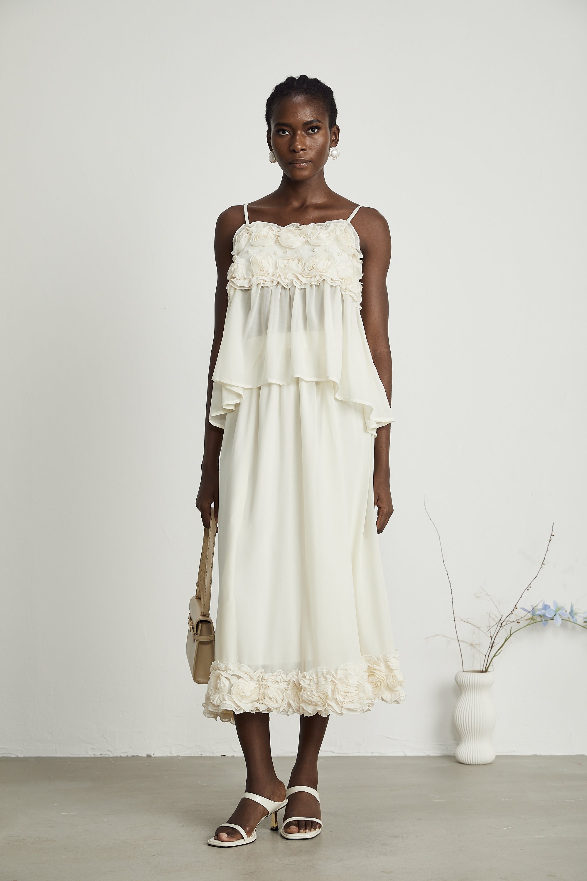 Pearl floral-appliqué top & skirt matching set