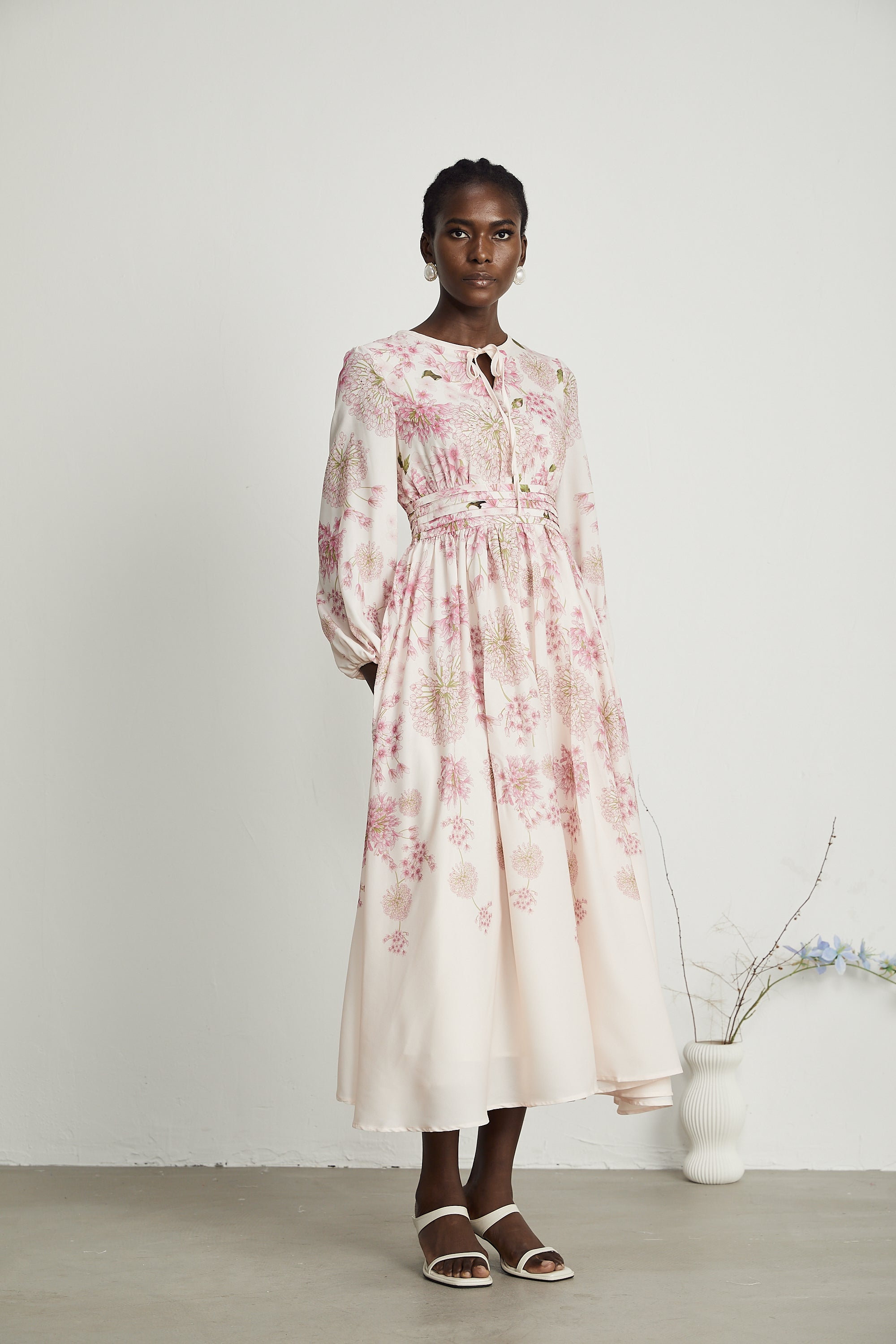 Yvette floral-print A-line midi dress