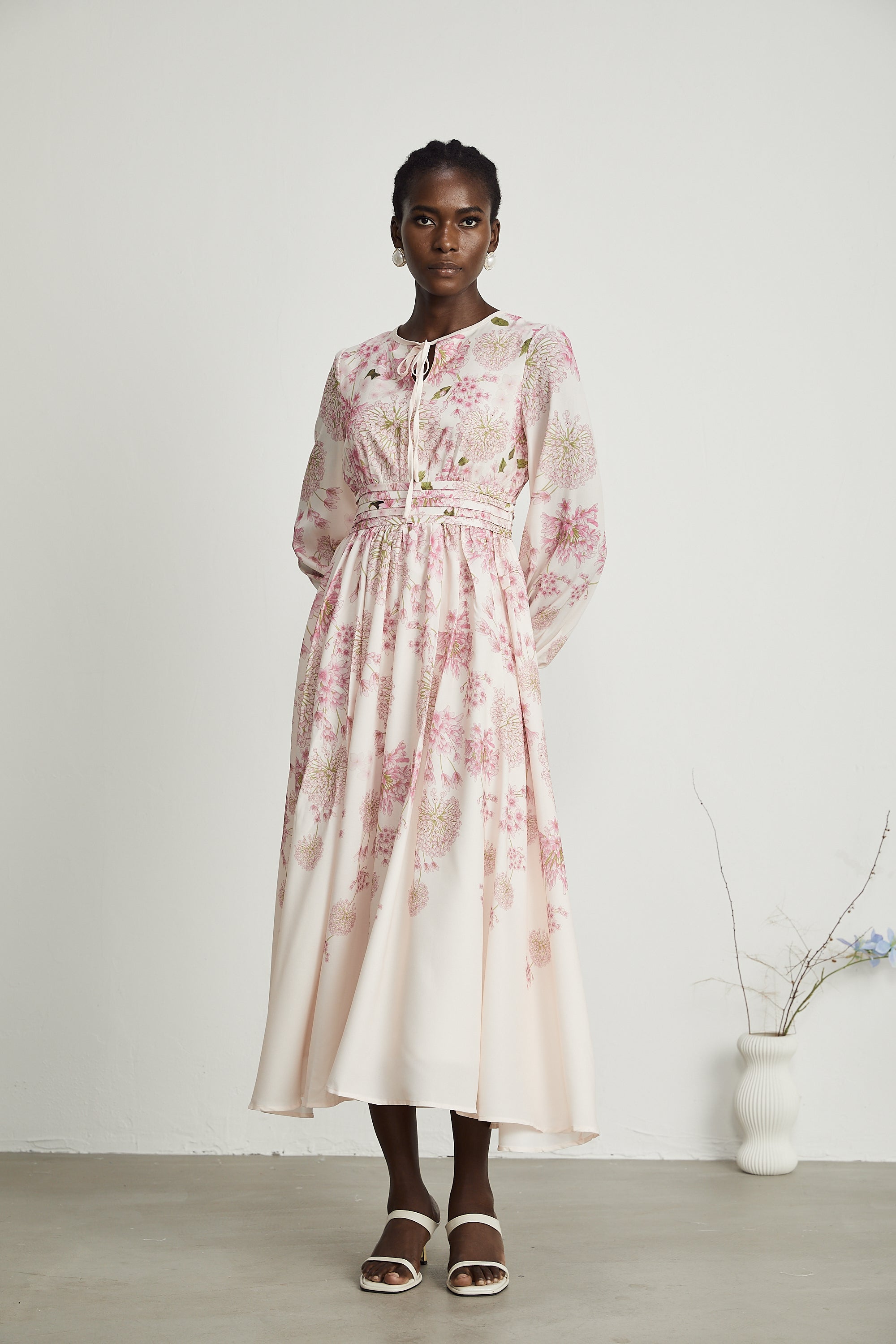 Yvette pink floral-print midi dress