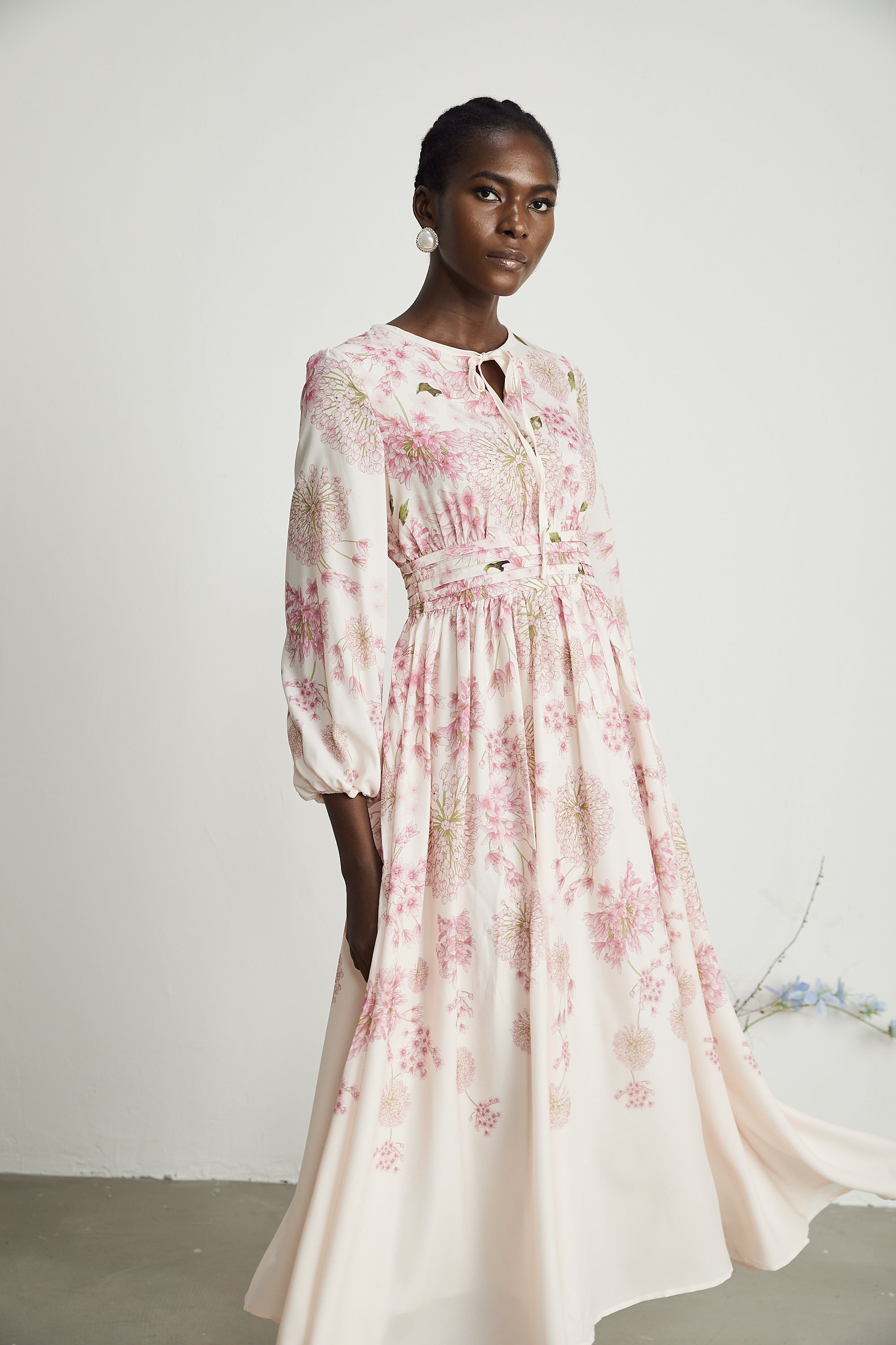 Yvette pink floral-print midi dress