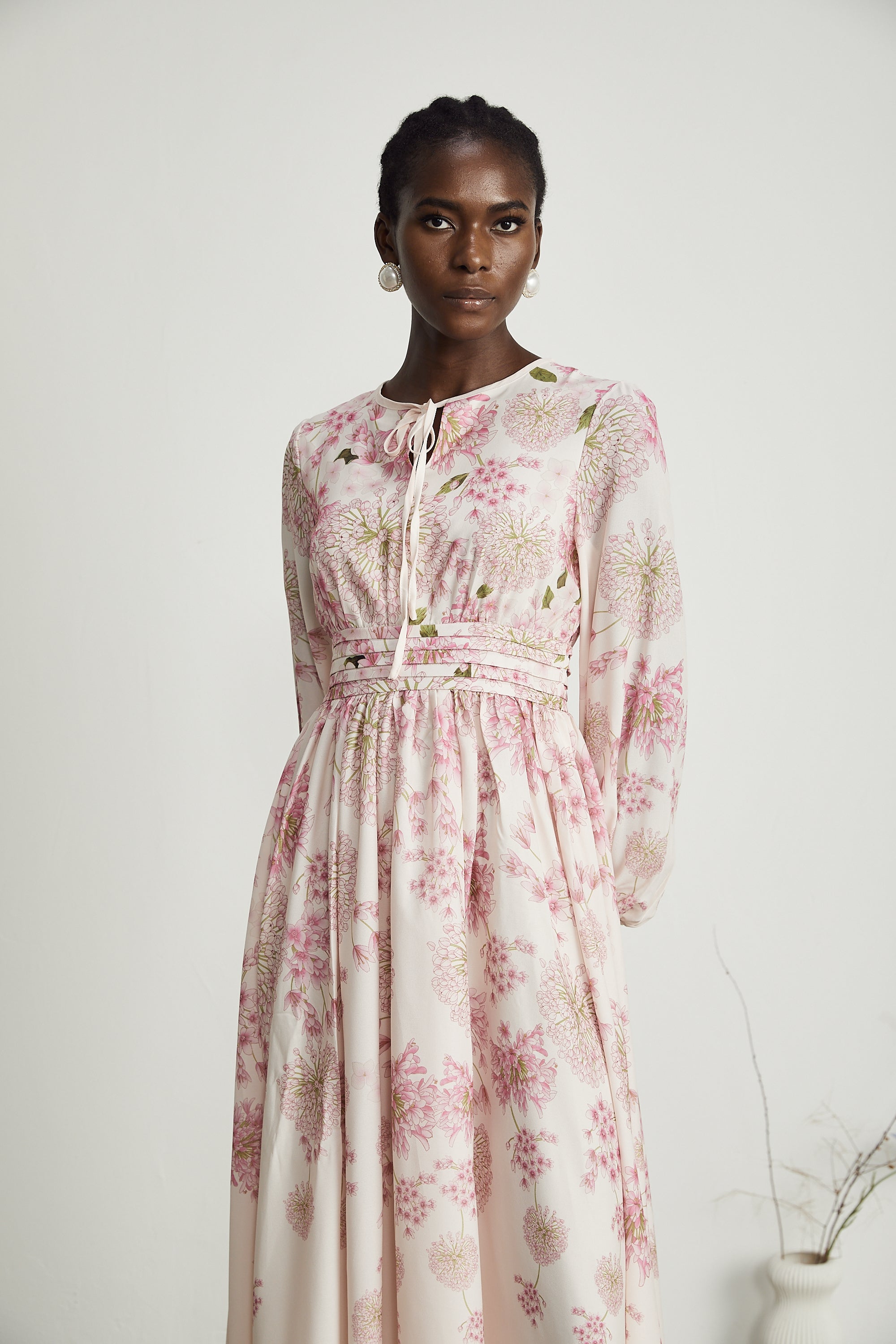 Yvette pink floral-print midi dress