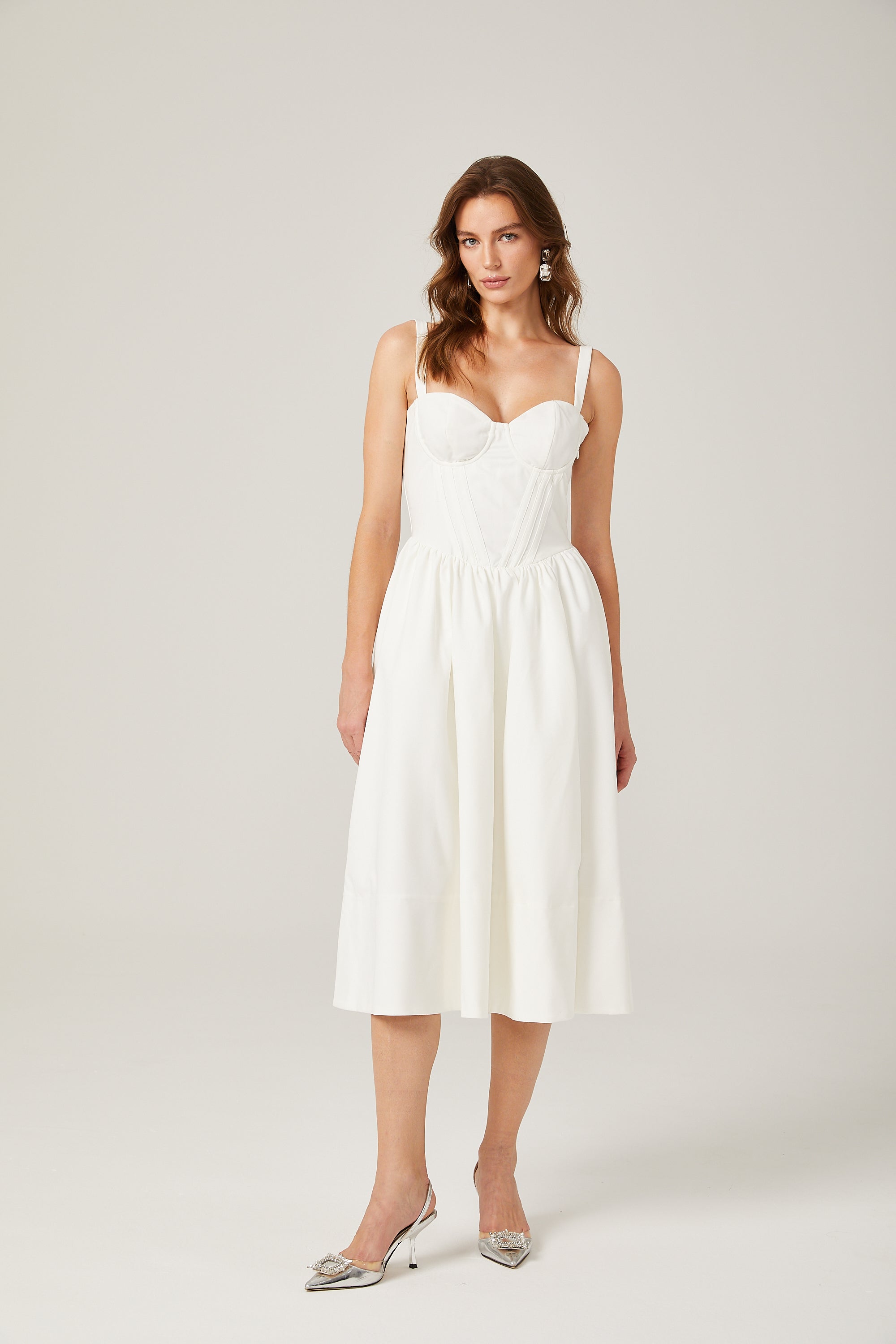 Lorraine white corset bustier midi dress