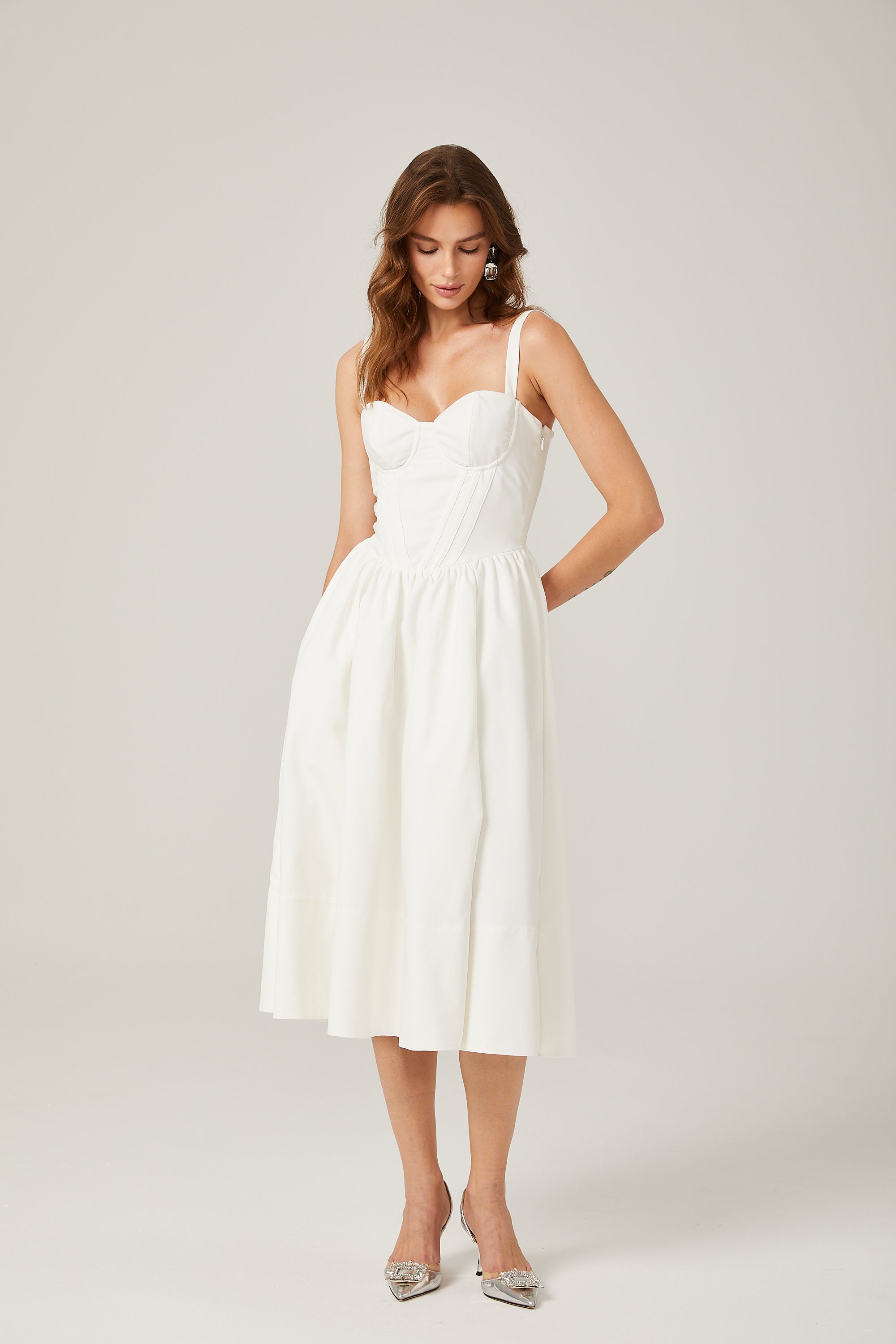 Lorraine white corset bustier midi dress