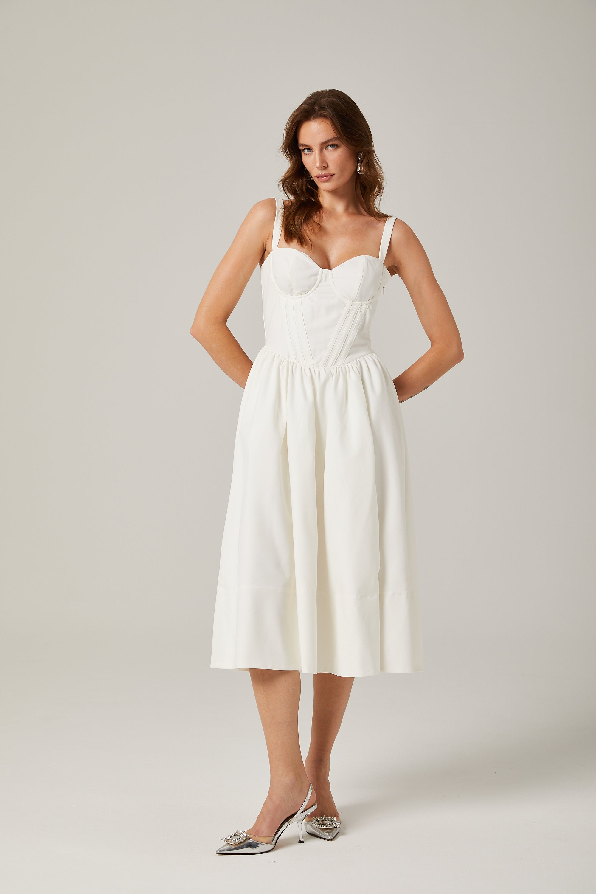 Lorraine white corset bustier midi dress