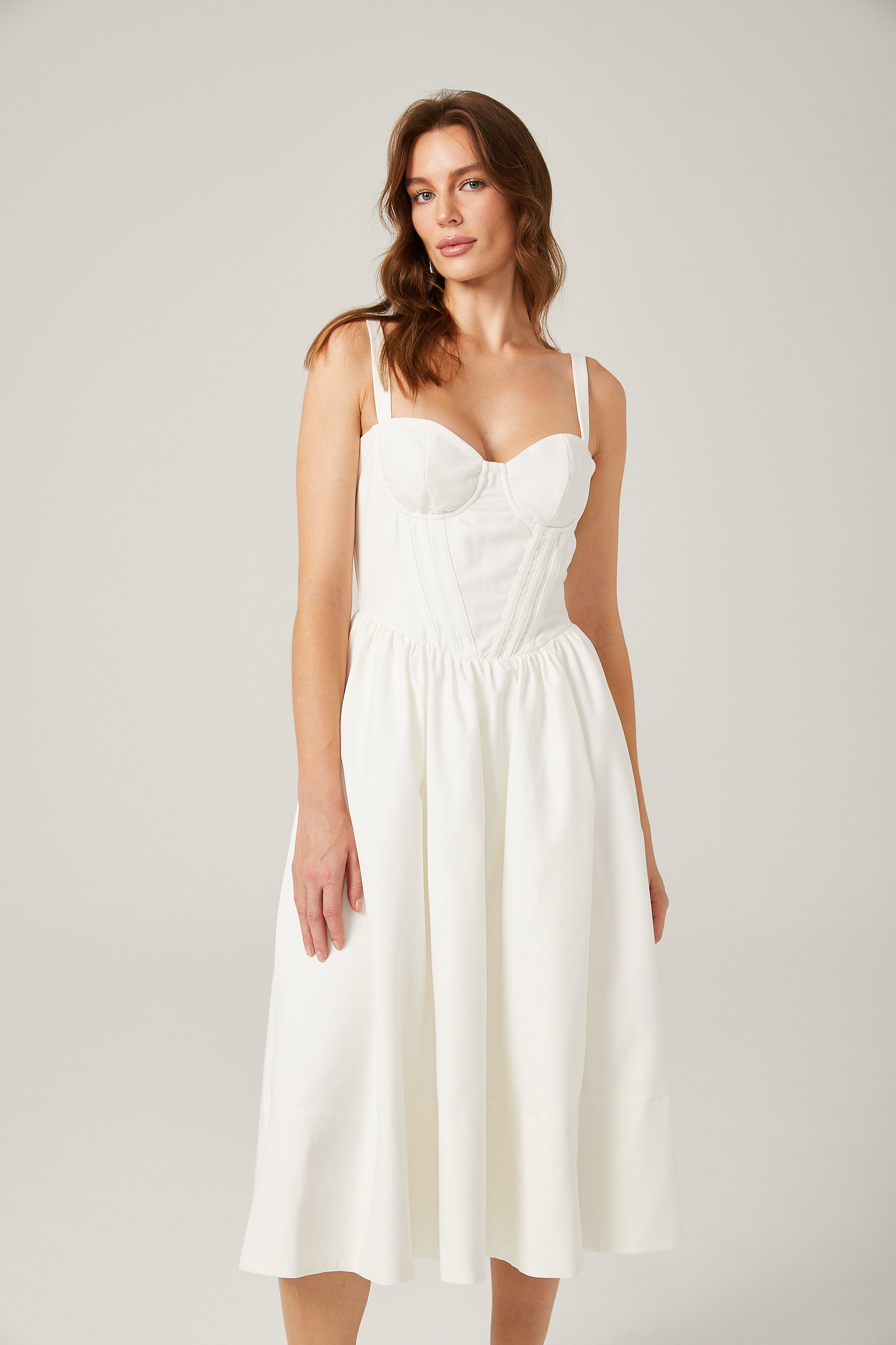 Lorraine white corset bustier midi dress