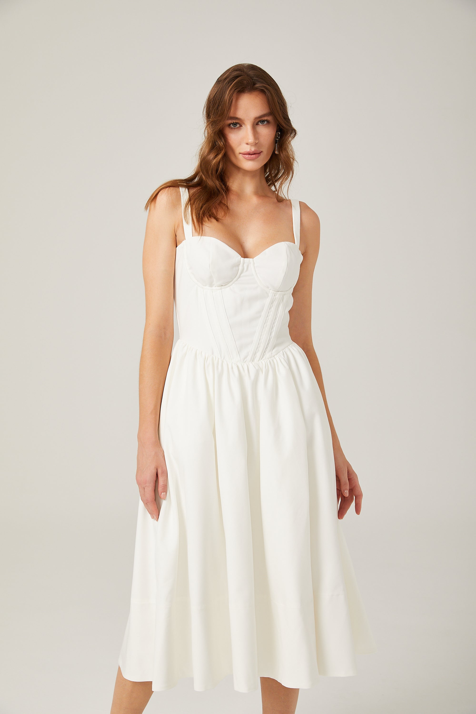 Lorraine white corset bustier midi dress