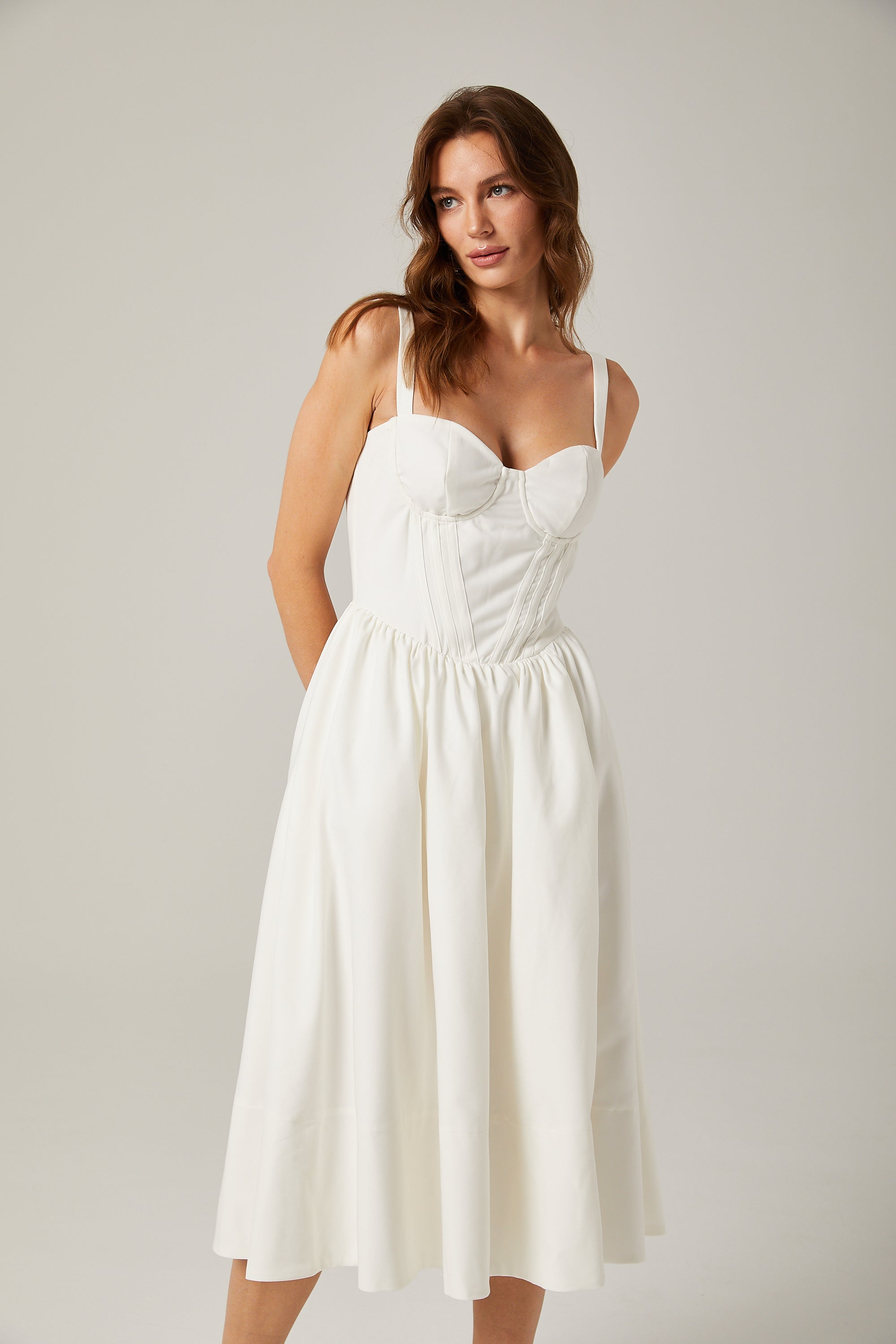 Lorraine white corset bustier midi dress