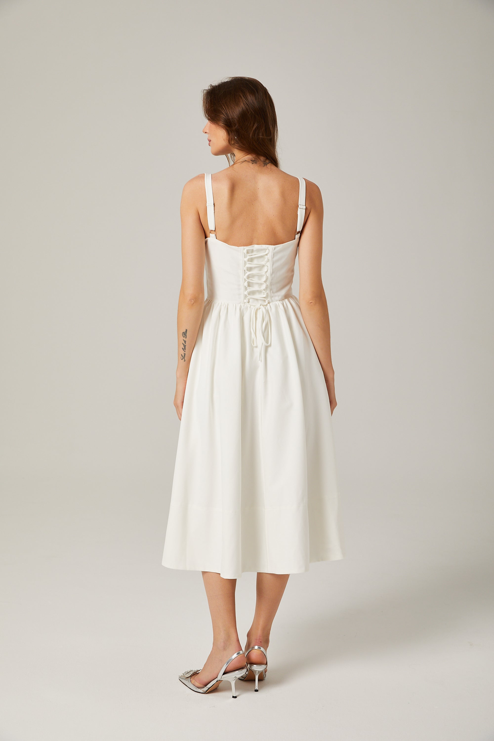 Lorraine white corset bustier midi dress