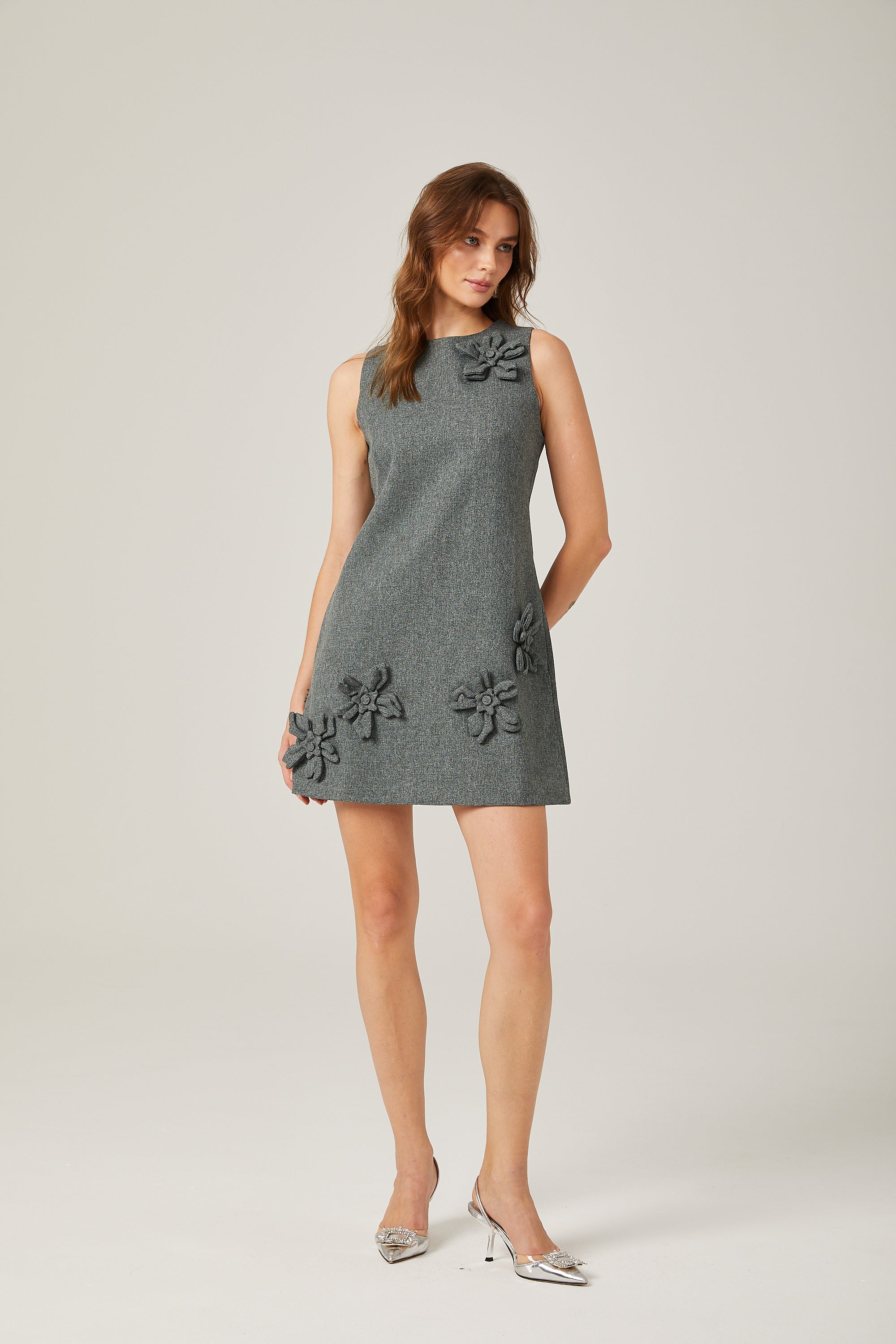 Viviane grey floral sleeveless mini dress